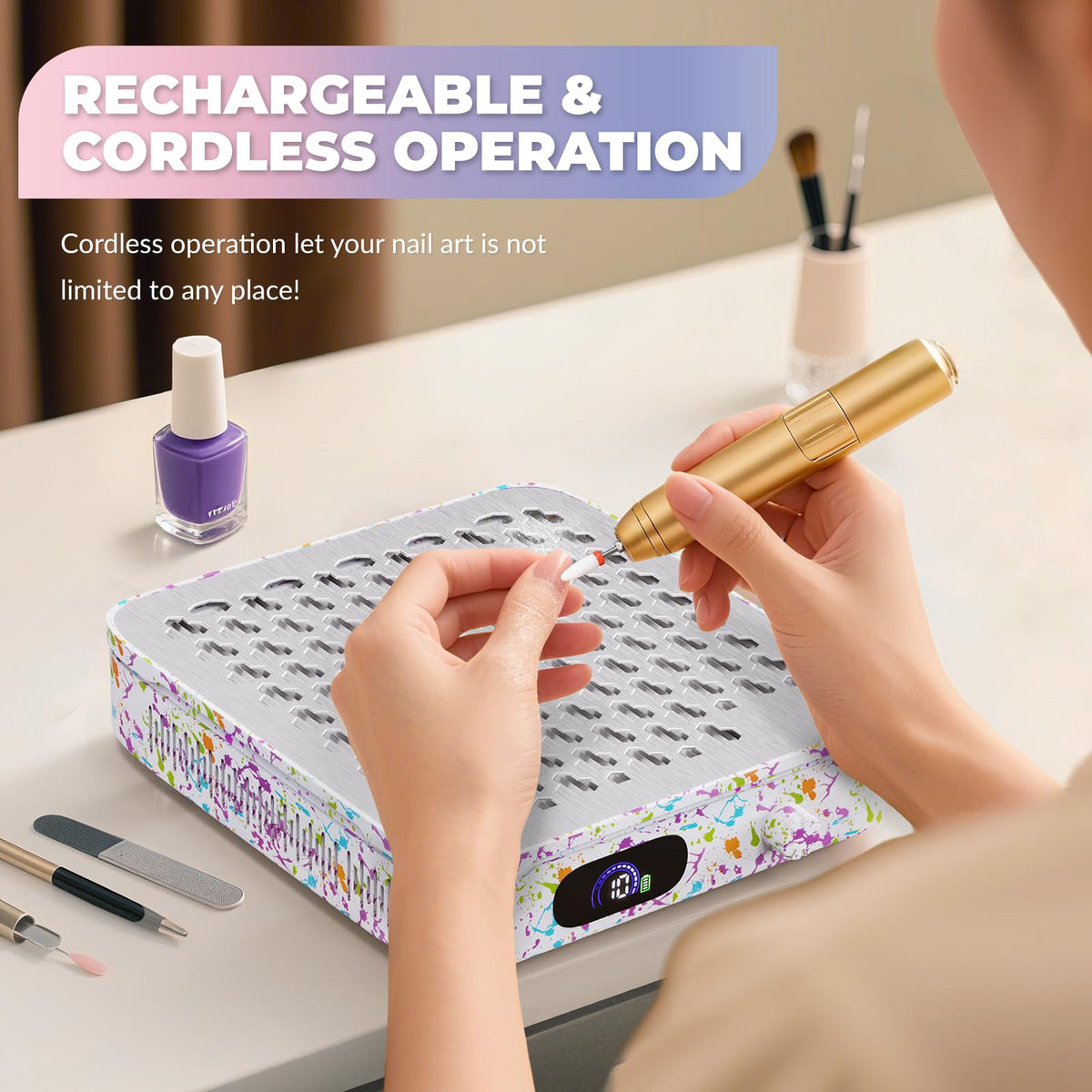 Colector de Polvo de Uñas Recargable Profesional con Filtro Reutilizable y Succión Potente inalámbrico