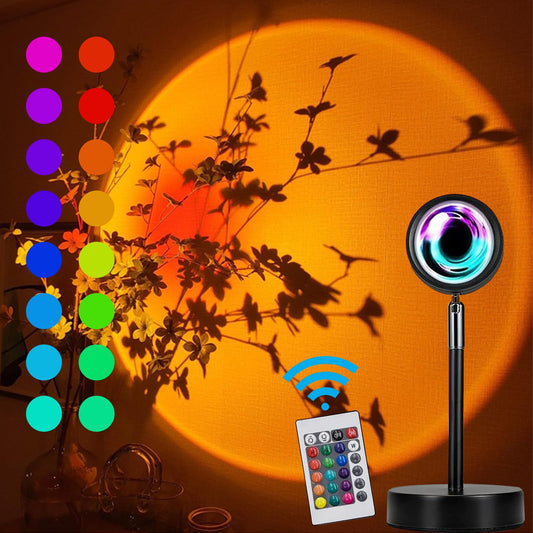 Lampara Sunset,Sunset Lamp de 16 Colores, Admite Mando a Distancia, Lampara Led de Puesta de sol Arco Iris Giratoria 360° DecoracióN del Hogar, FotografíA,Decoración para Cuarto