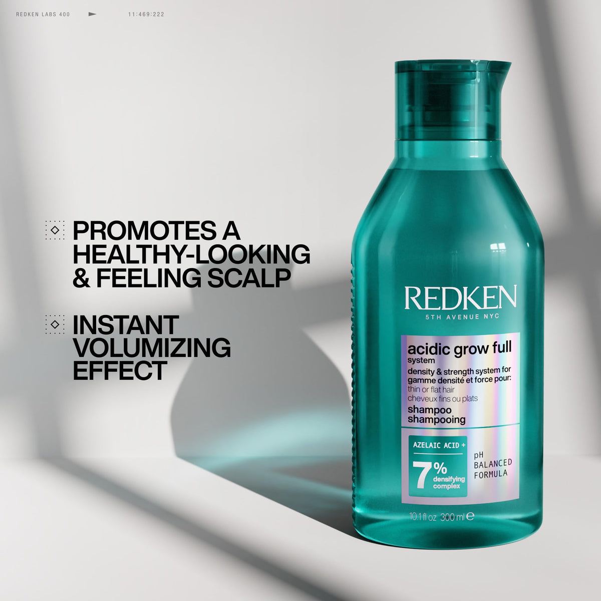 REDKEN Shampoo Acidic Grow Full System | Para volumen y fuerza | Limpieza densificante, reduce el quiebre | Más volumen, hidratación y revitalización | Respeta el pH | 300 ml