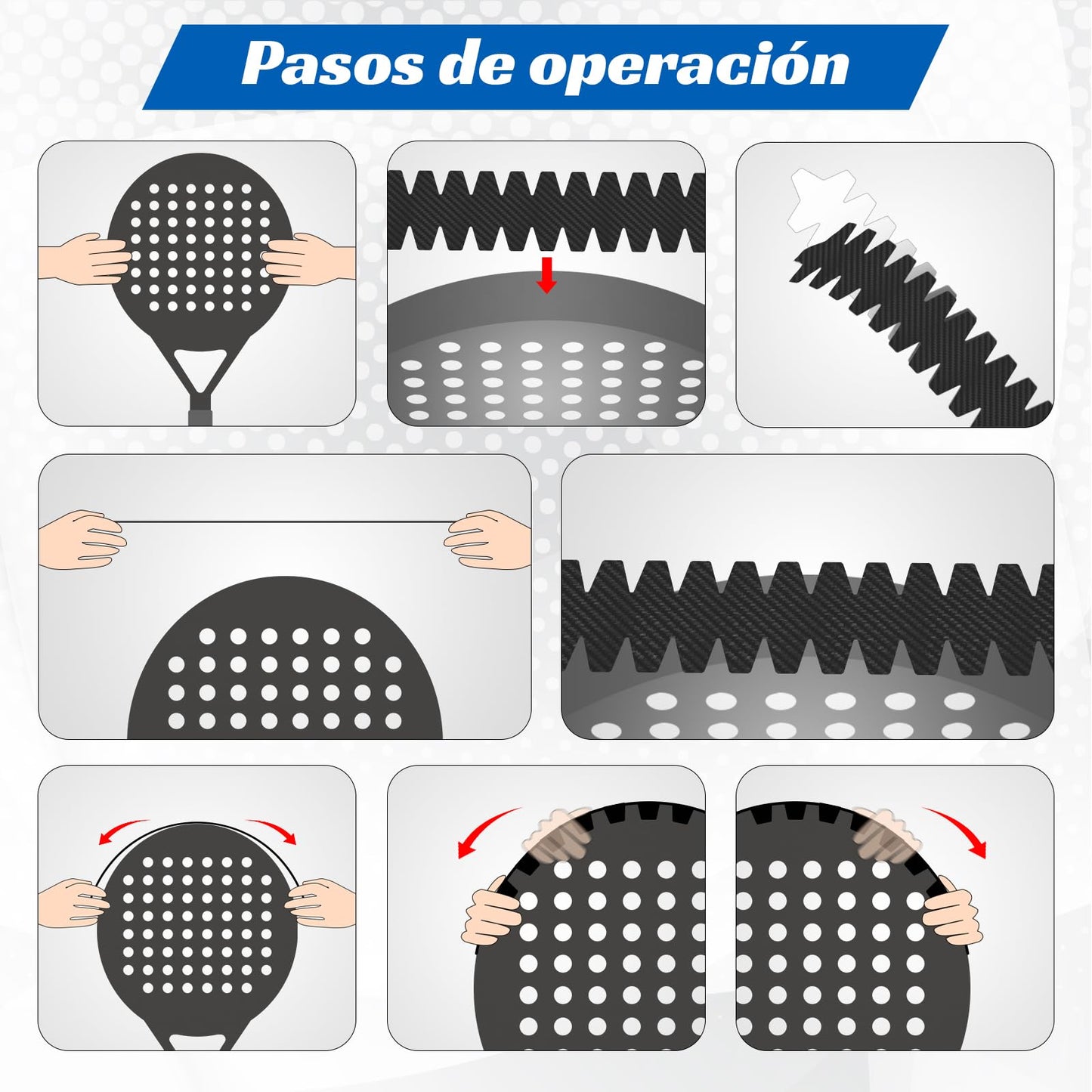 Protector Pala Padel QMCZLA Negro Diseño de Aleta 68 mm Ajustable