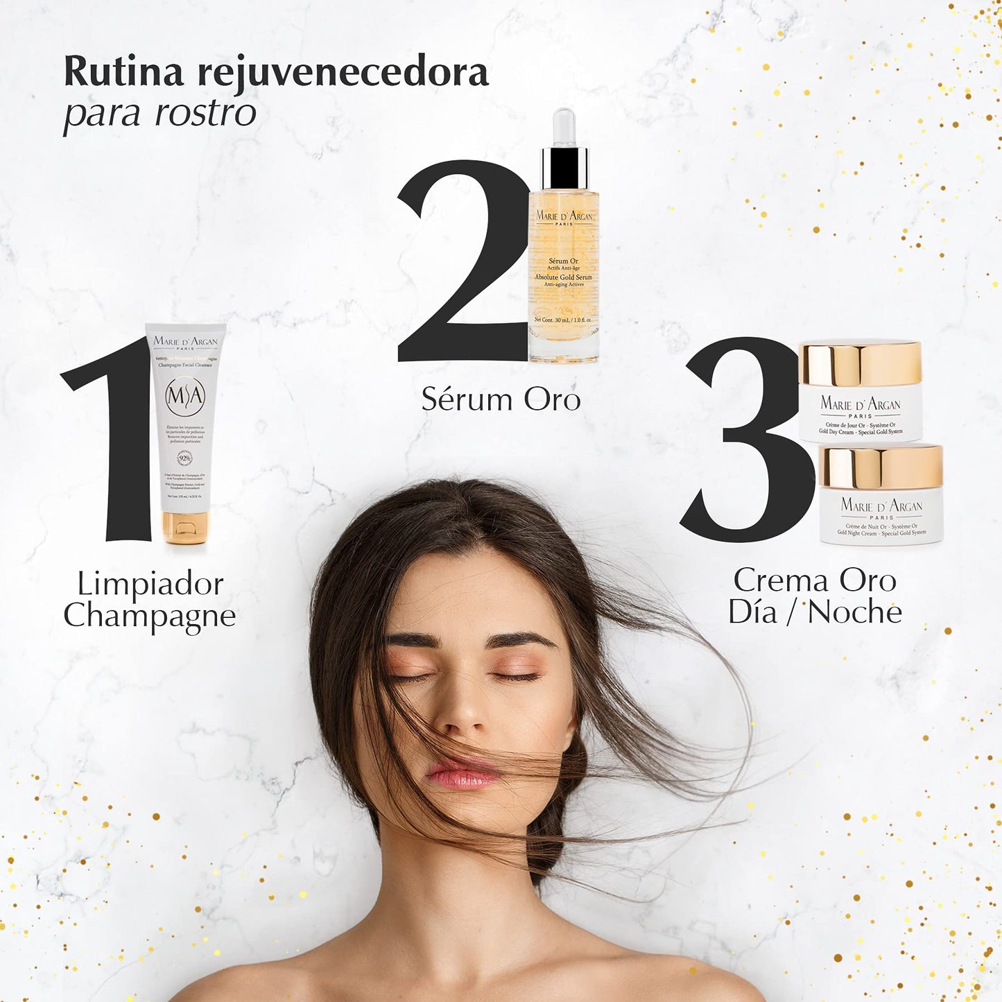 Sérum Oro Marie d'Argan, con Oro de 24K y Ácido Hialurónico, Antiedad, Antiarrugas, Hidratante, Tonifica, Todo Tipo de Piel