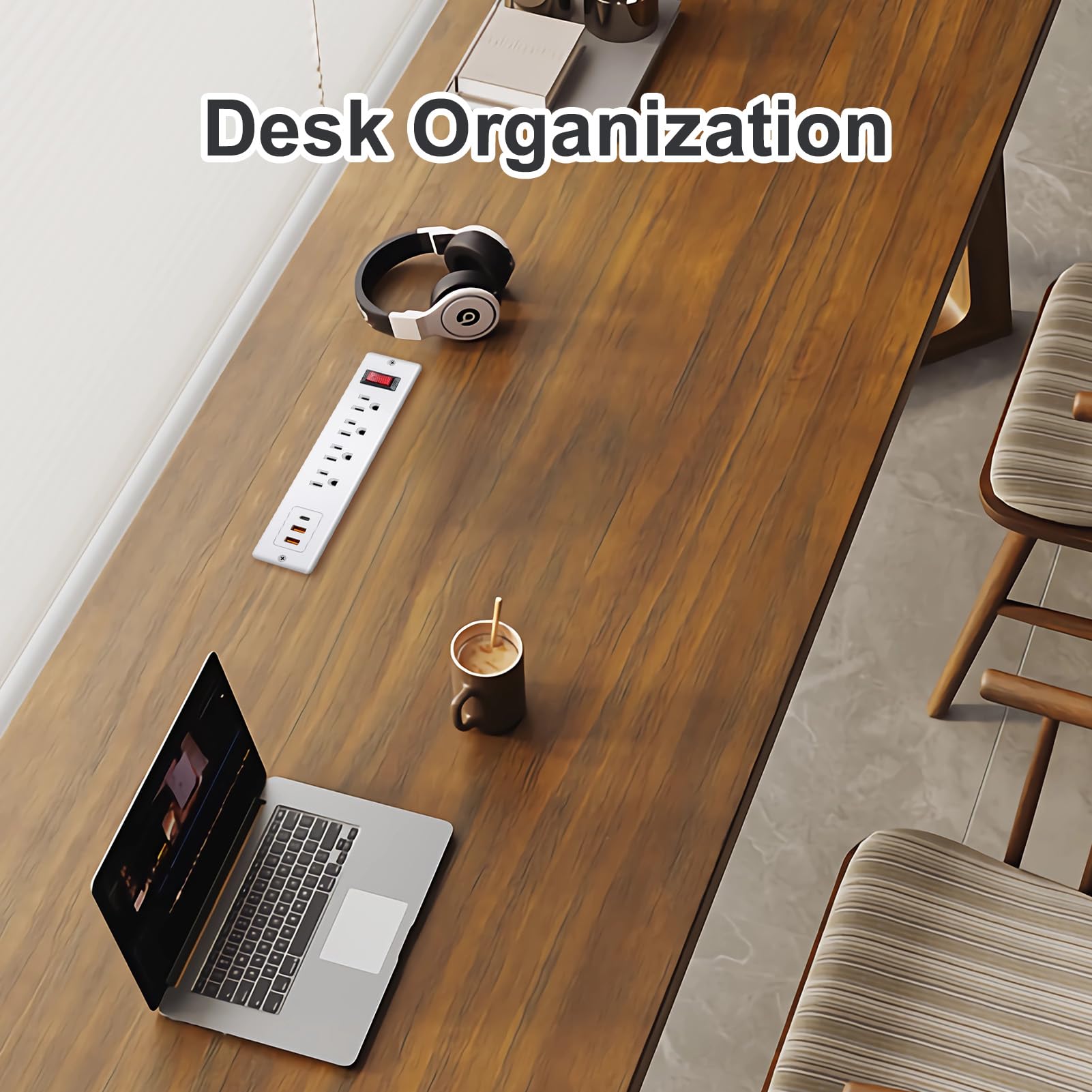 4 LEAF Regleta Multicontacto Escritorio Empotrable con USB C 20W Carga Rápida Extension Electrica para Muebles 4 Outlets 3 USB 2 Metros Plano Enchufe de Alimentación para Hogar Oficina Hotel