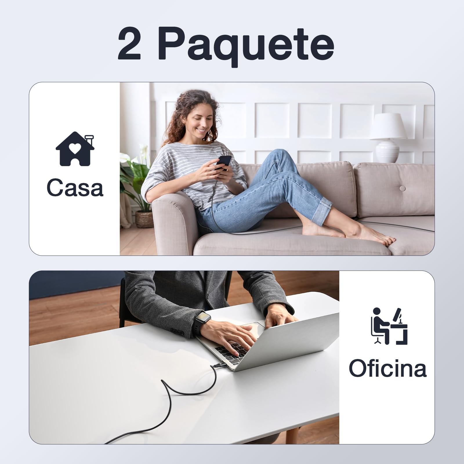 Cable USB C a USB C 60W Nylon Tejido Carga Rápida 2M para iP16/15 Galaxy S25/A05 Xiaomi Pocoswitch