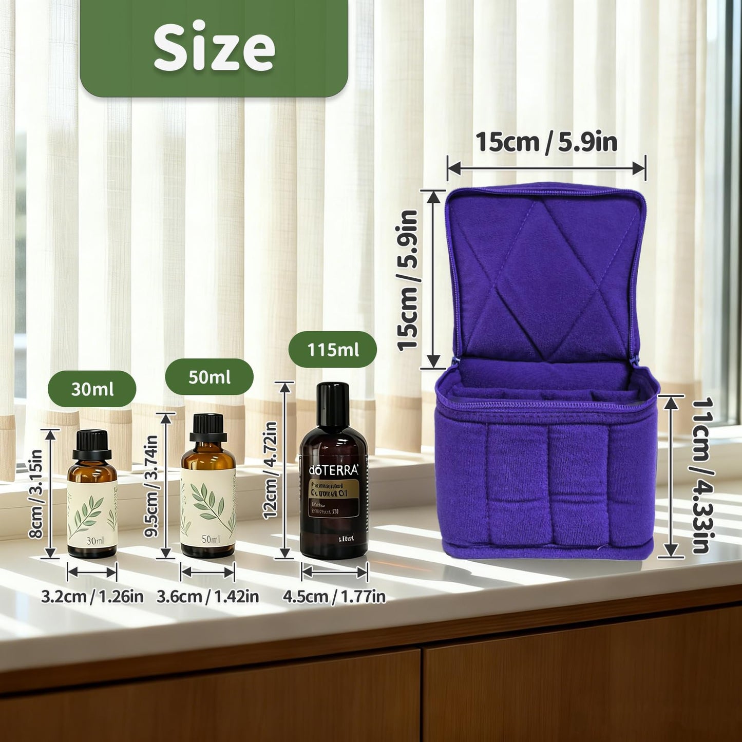 Weljoy - Estuche de transporte de aceite esencial de 13 botellas para botellas de 100 ml, 30 ml, bolsa de viaje con espacio ajustable para botellas enrollables y goteros, lápiz labial, Púrpura, 5.9 x