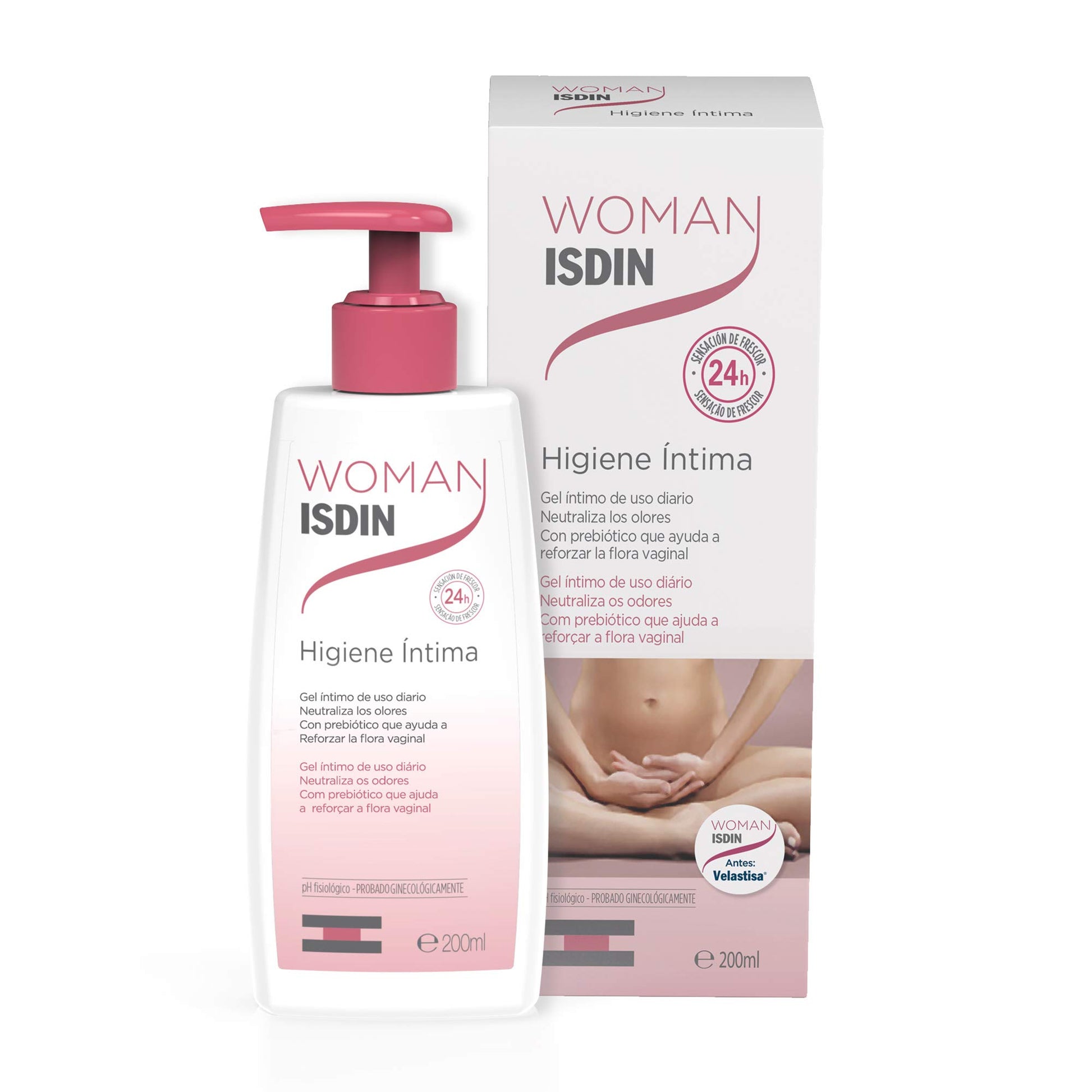 Isdinceutics Hyaluronic Booster, Sérum hidratante y calmante intensivo con ácido hialurónico, 5 ampolletas + Woman Higiene Intima, Gel de baño higiene íntima de uso diario 200ml
