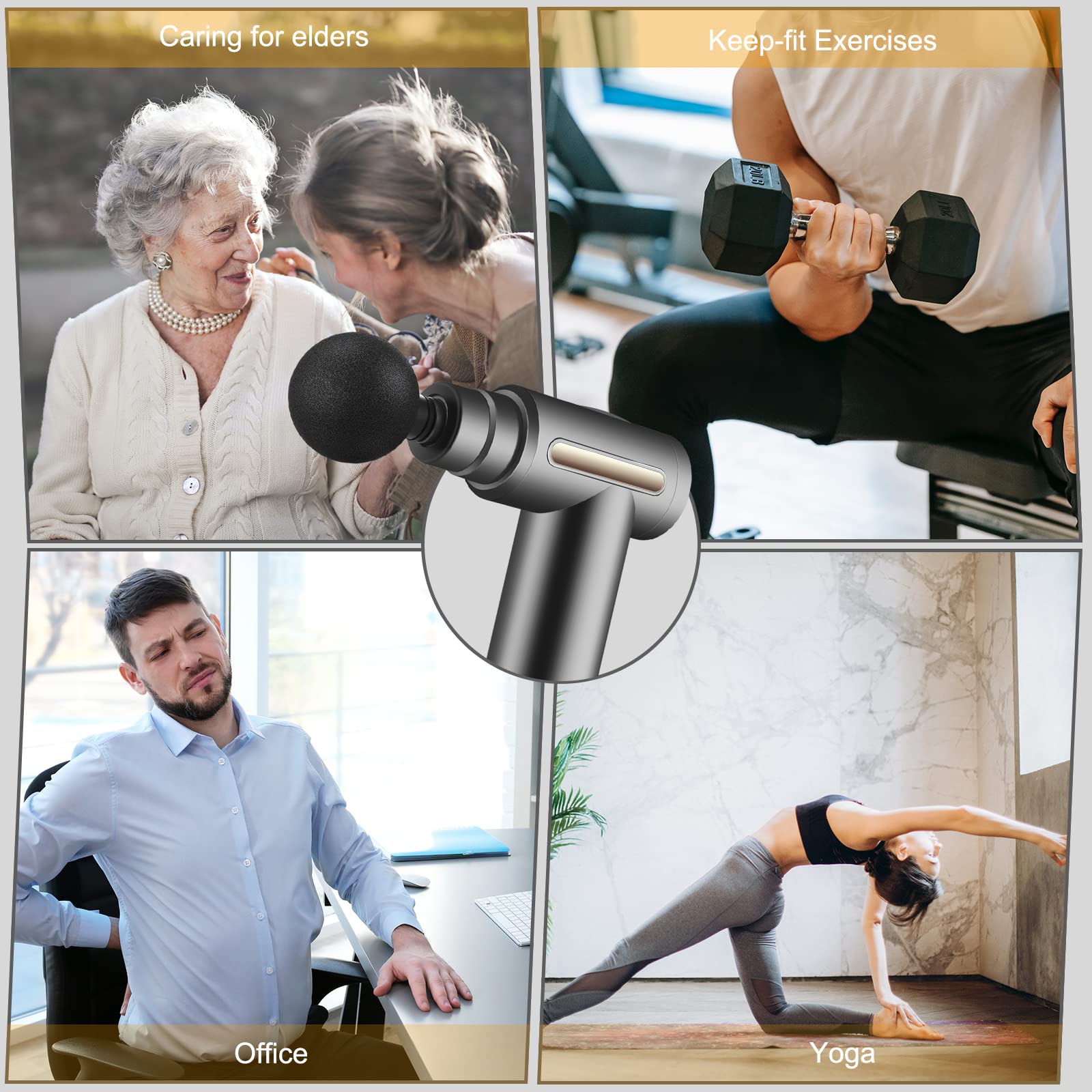 Pistola de Masaje Muscular, Uplayteck Mini Pistola de Masaje, Masajeador de Tejido Profundo Ajustables Massage Gun Portátil 4 Cabezales de Masaje para Relajar Los Músculos Aliviar el Dolor