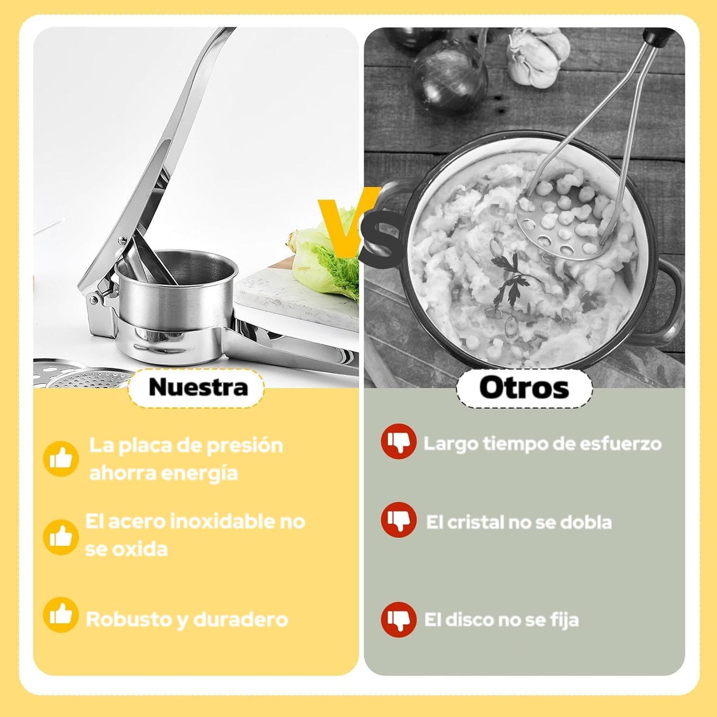 Prensador de Patatas Latauar Acero Inoxidable Ergonómico Profesional