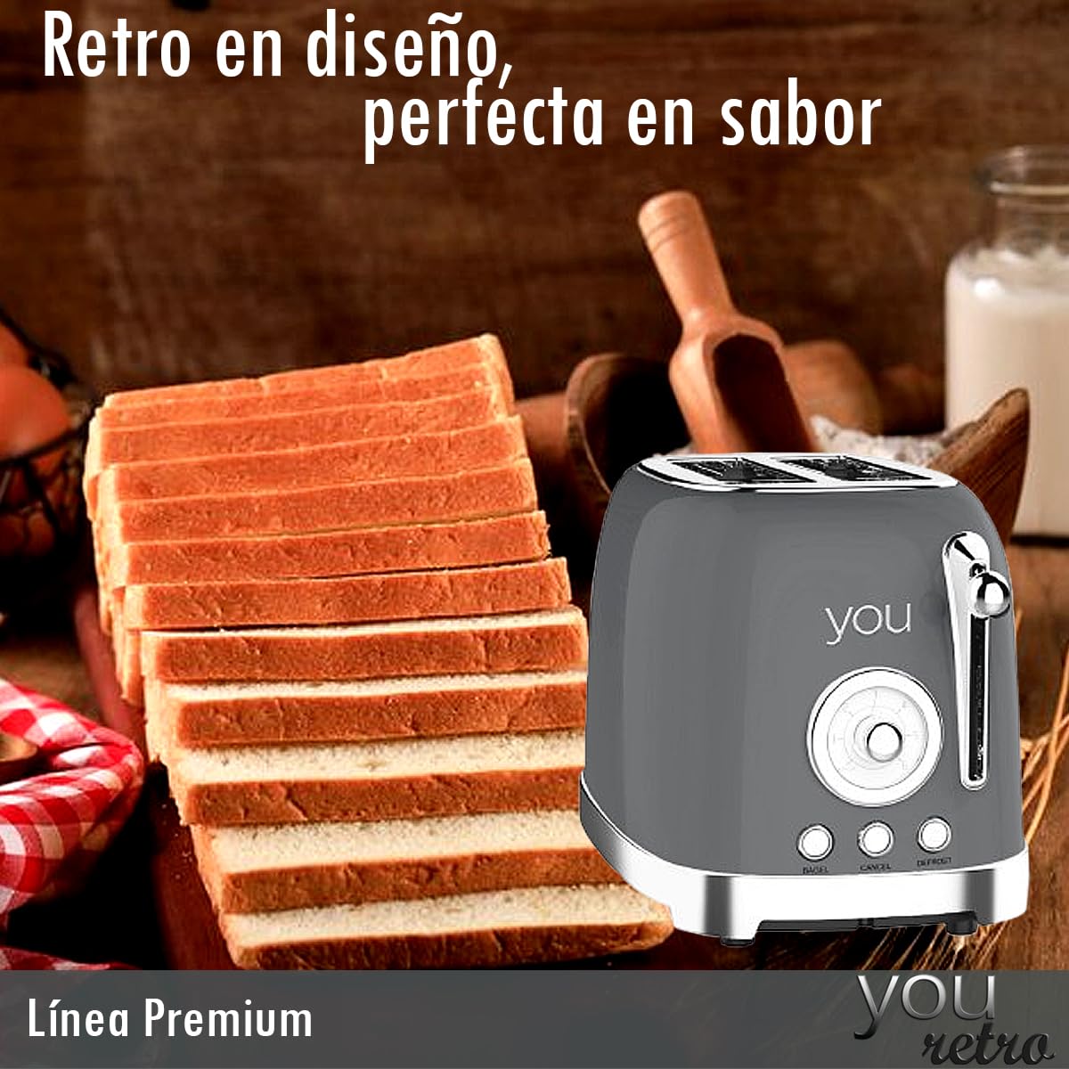 Tostadora De Pan Retro Electrica De 2 Rebanadas Con 6 Niveles Con Funcion de Cancelacion Ranura Ancha YOU