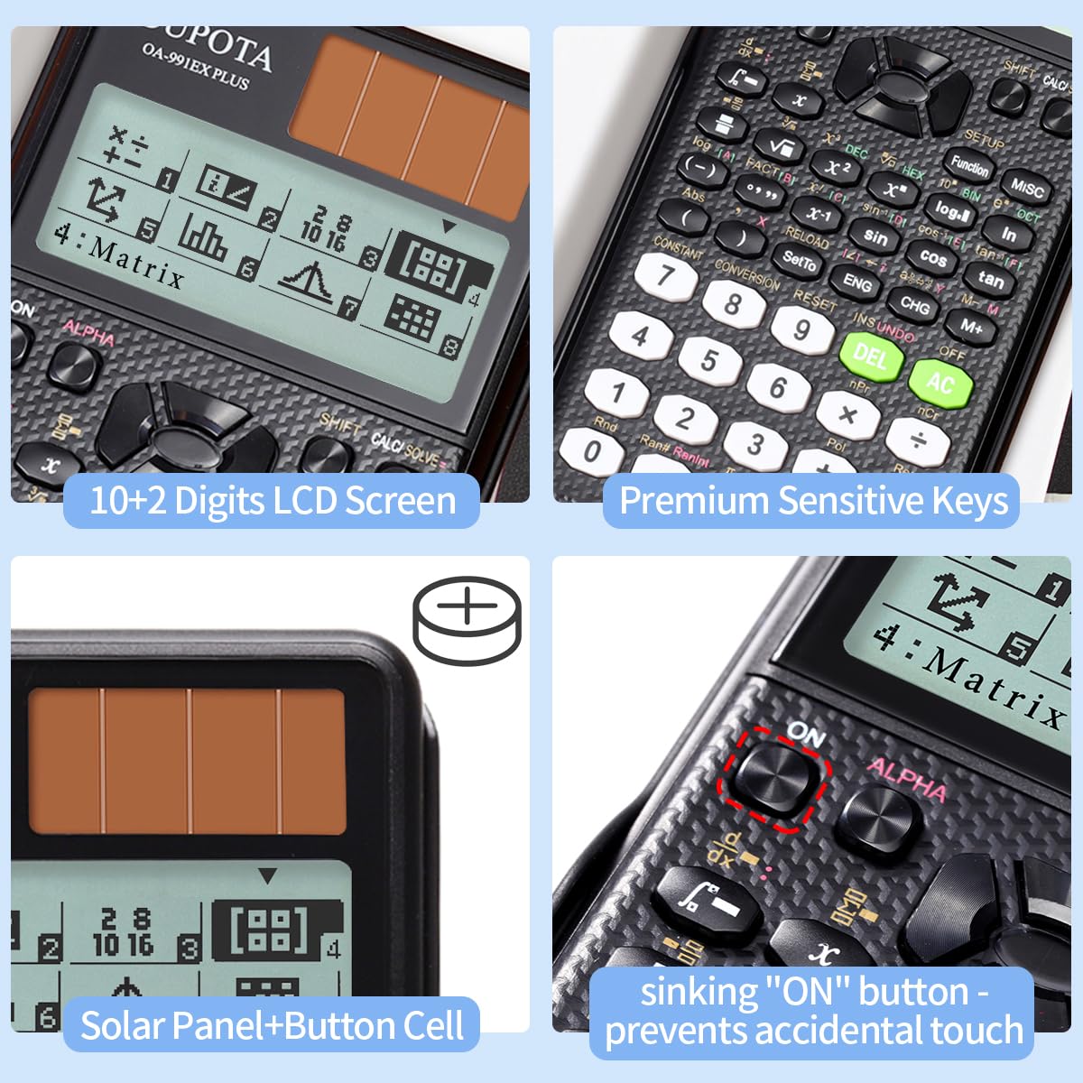 Calculadora Científica DUPOTA OA-991EX Negro Pantalla Solar y Batería 552 Funciones para Estudiantes y Profesores