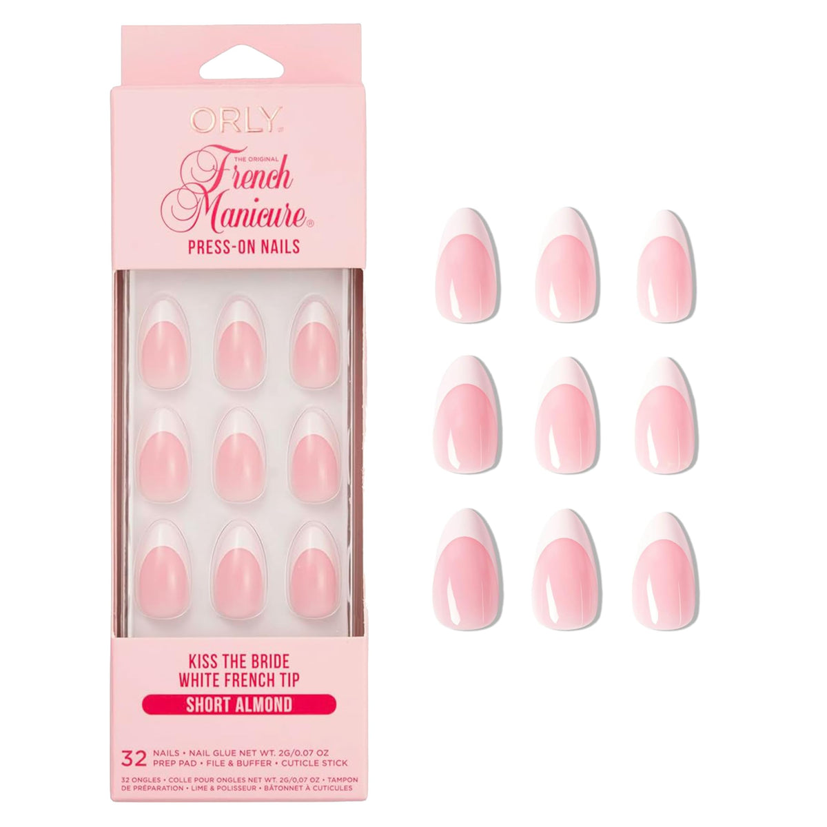 Orly Uñas postizas ORLY | Diseños almendrados, cuadrados, punta francesa, cortos y largos (punta francesa Kiss the Bride (almendra corta))