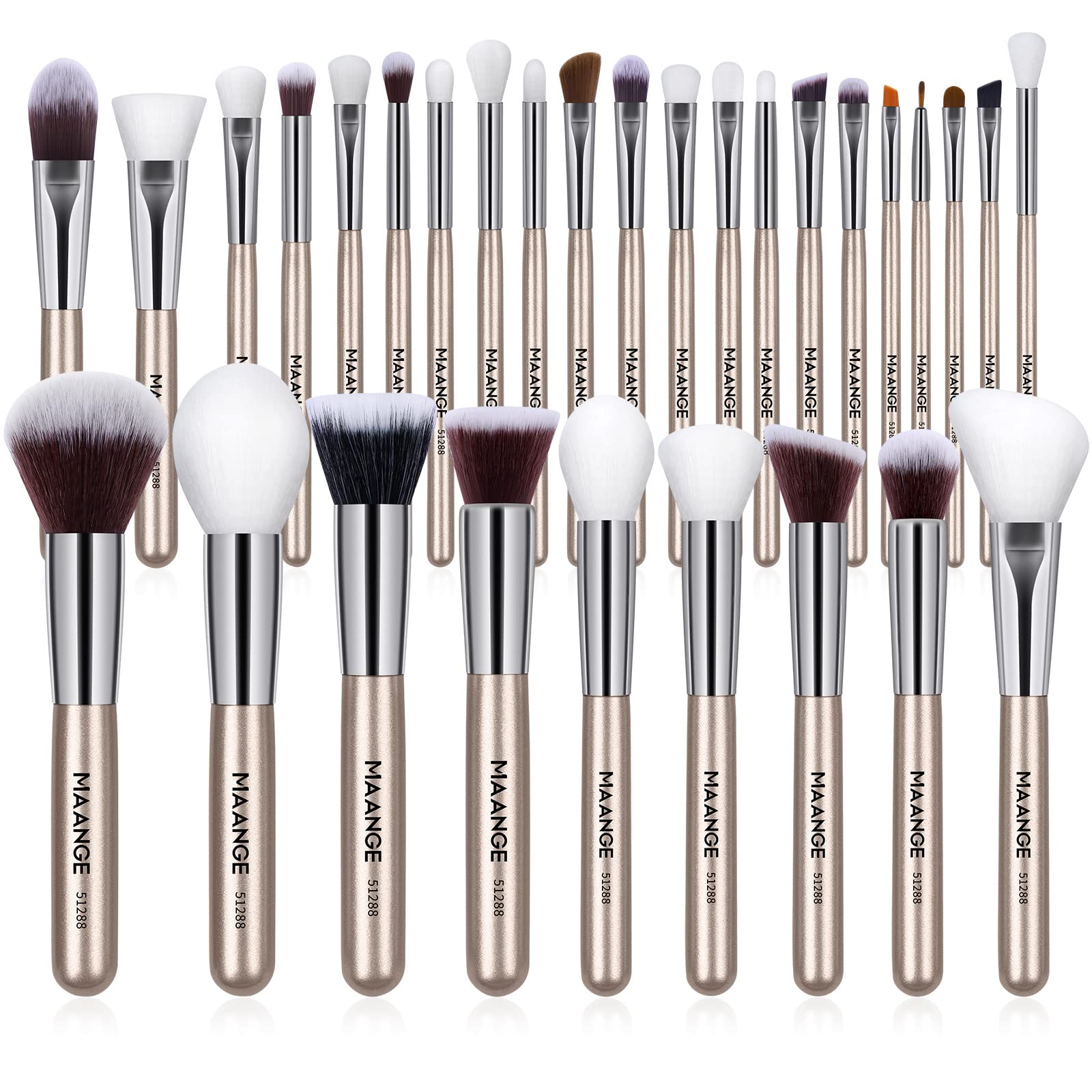 Brochas de Maquillaje Profesional 30 Piezas kit Alta Calidad Sintético Brochas Maquillaje Sombras de Brochas para Ojos en Polvo para Base de Maquillaje -Champagne Gold