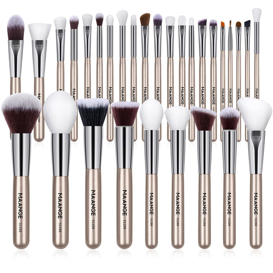 Brochas de Maquillaje Profesional 30 Piezas kit Alta Calidad Sintético Brochas Maquillaje Sombras de Brochas para Ojos en Polvo para Base de Maquillaje -Champagne Gold
