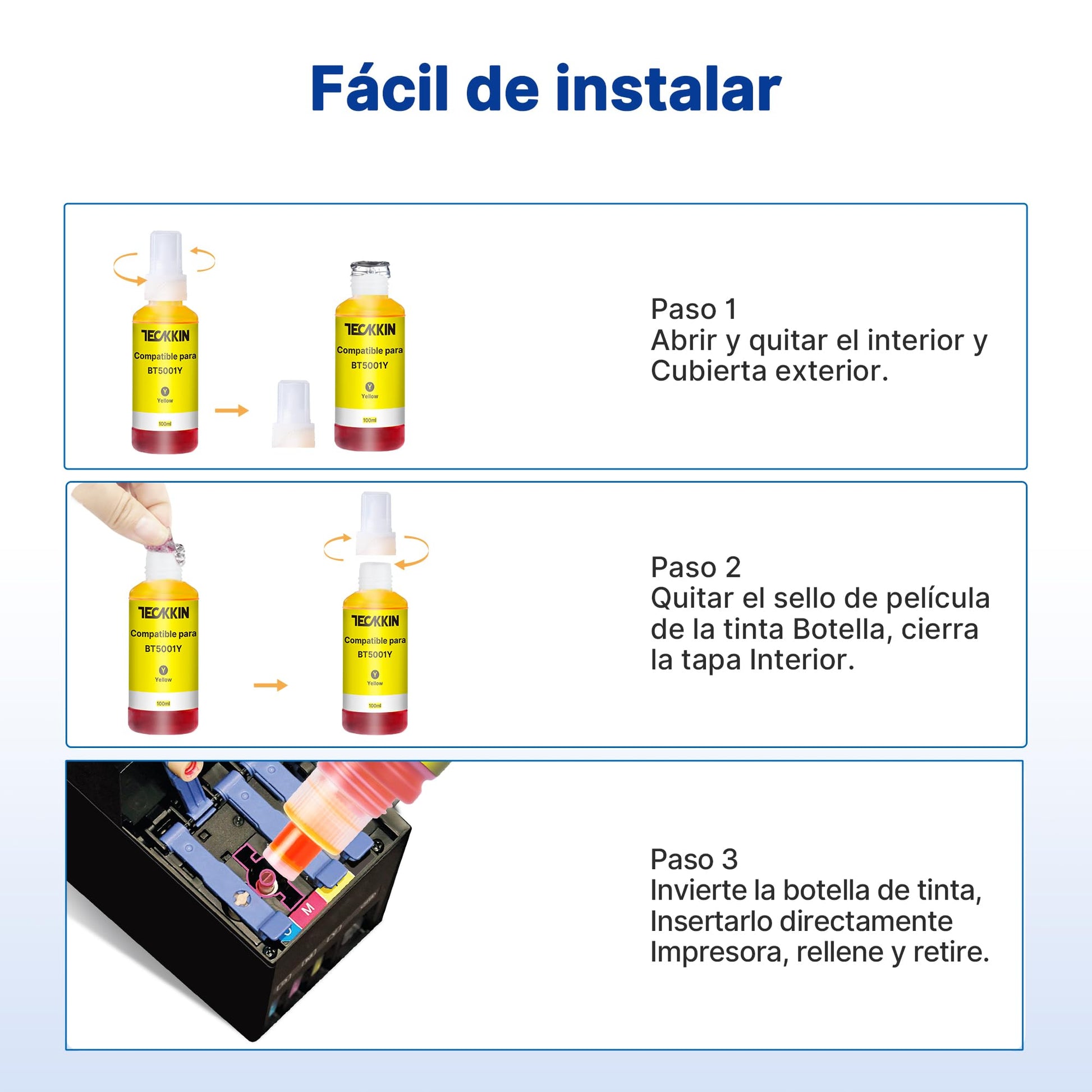 Botella de Tinta TECKKIN Negra Compatible para Brother Impresora (4 Botellas)