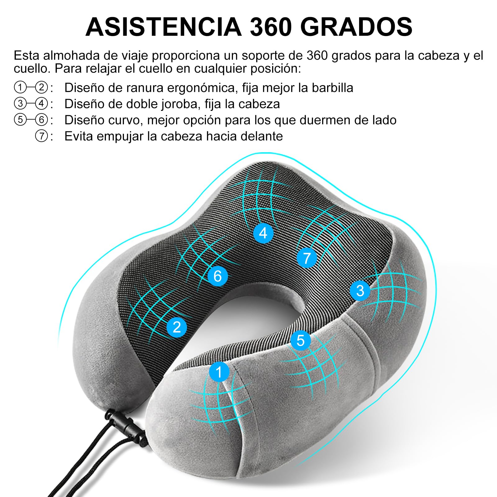 Jasonwell Almohada de Viaje Cuello - Almohada de Viaje para Cuello Portátil de Espuma de Memoria con Máscara de Ojos 3D Tapones para los oídos y Bolsa Soporte de Cuello para Avión Oficina (Gris claro)
