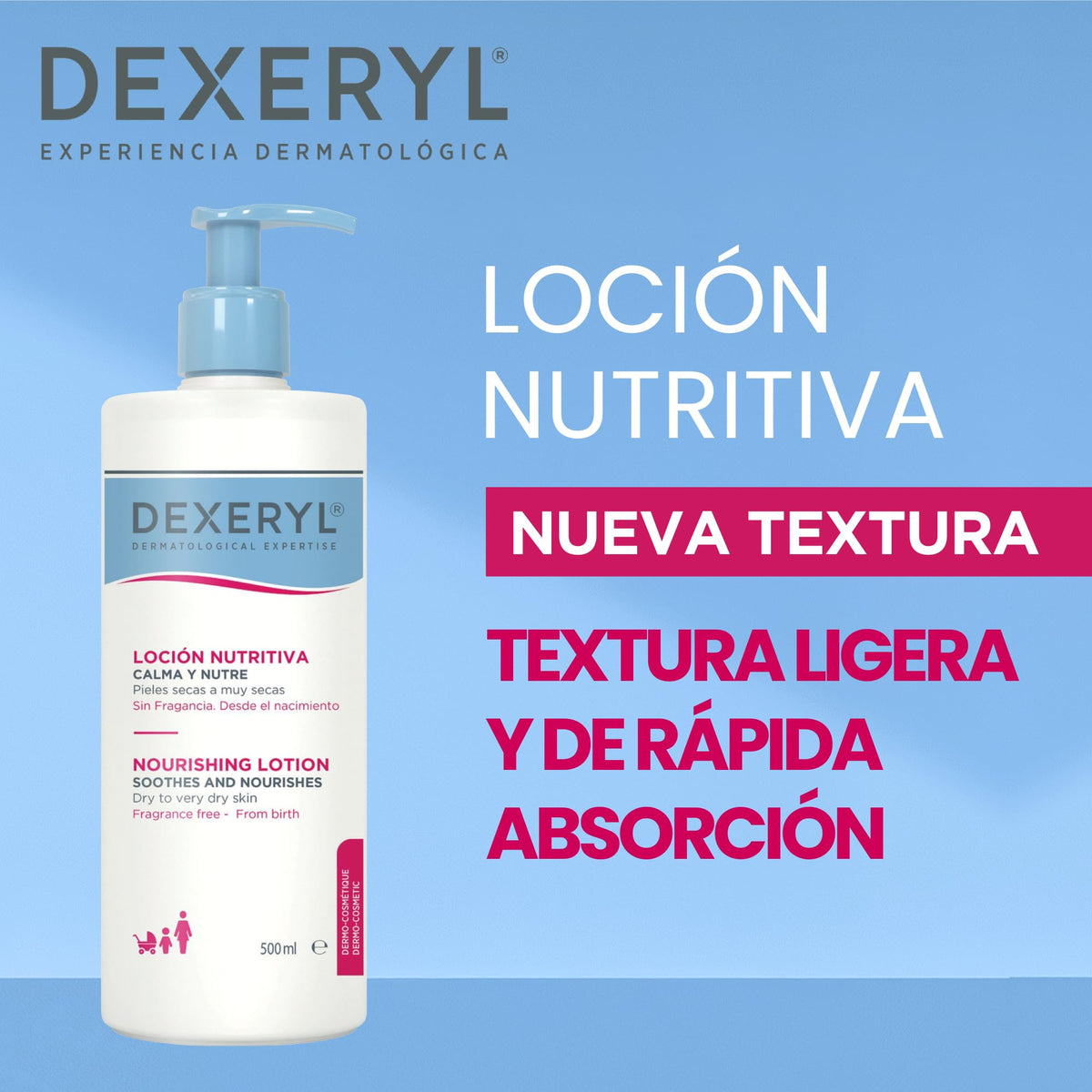 Dexeryl Loción Hidratante Nutritiva Piel Seca y Muy Seca Nutre 24h 500ml