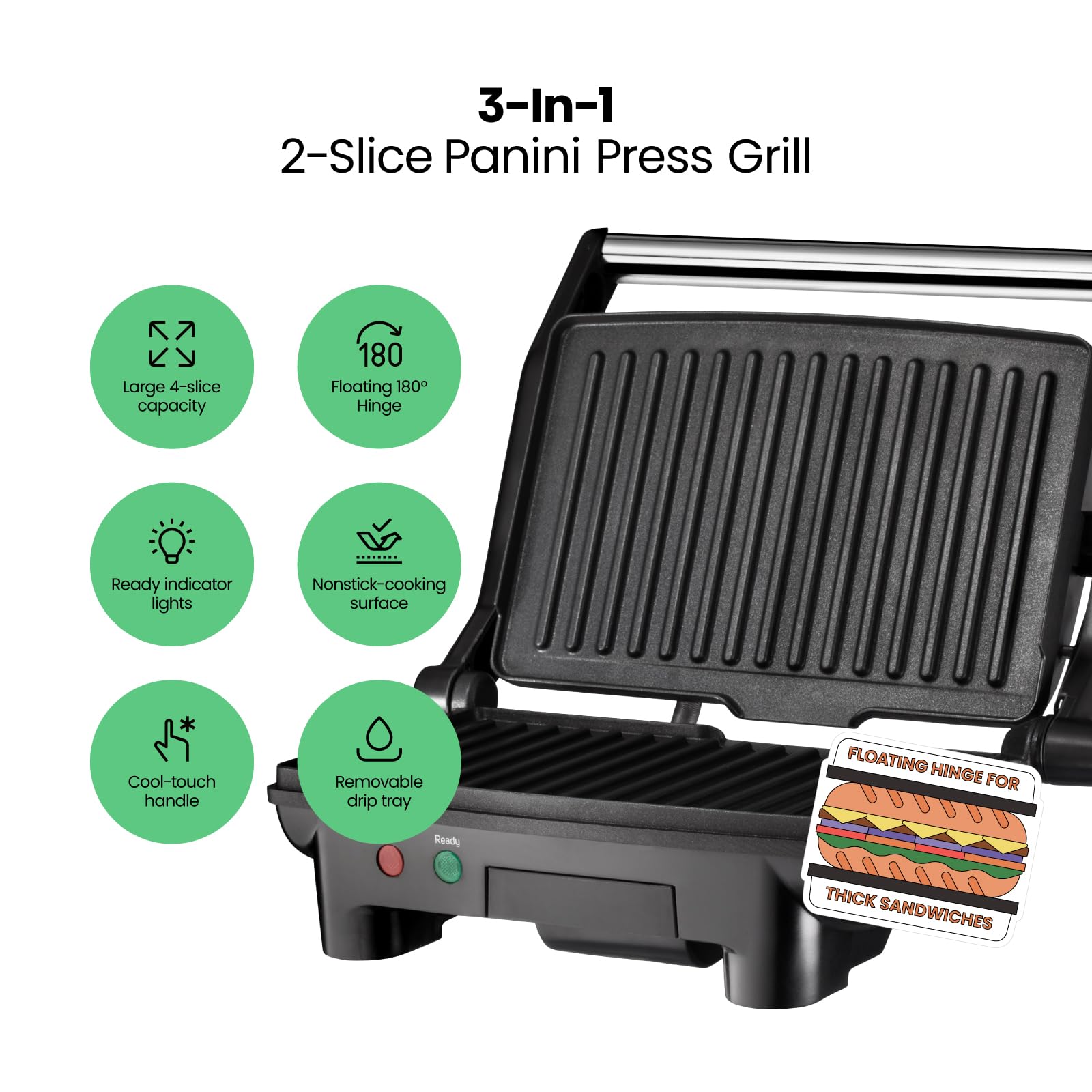 Chefman RJ02-180 Parrilla, Prensa Panini Grill y Gourmet Sandwich Maker