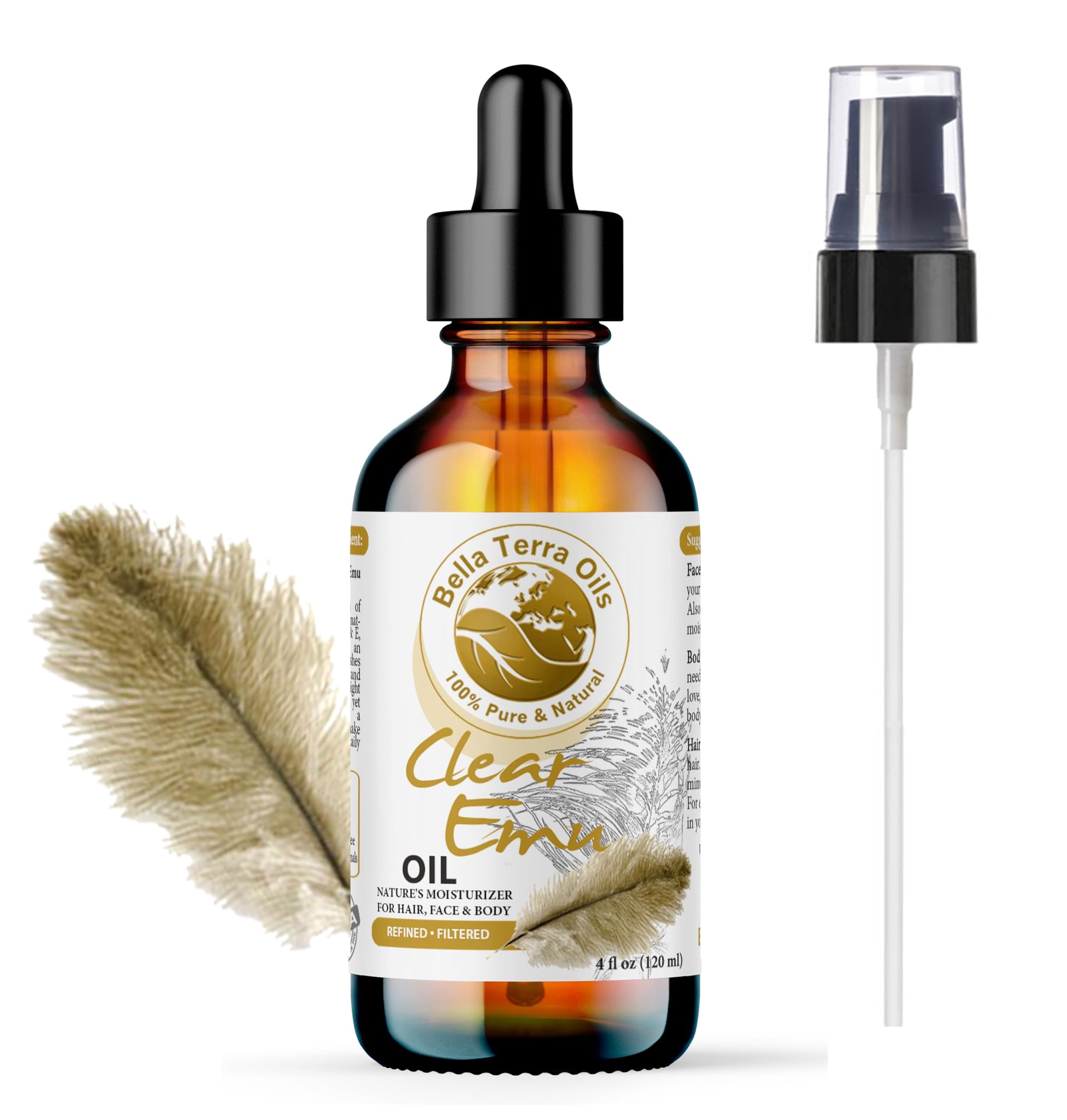 NEW Ultra Clear Emu Oil. 4oz. Australian. Fully Refined. Organic. 100% Pure. Anti-inflammatory. Hexane-free. Soothes Skin. Promotes Hair Growth. Natural Moisturizer. For Hair, Skin, Stretch Marks.