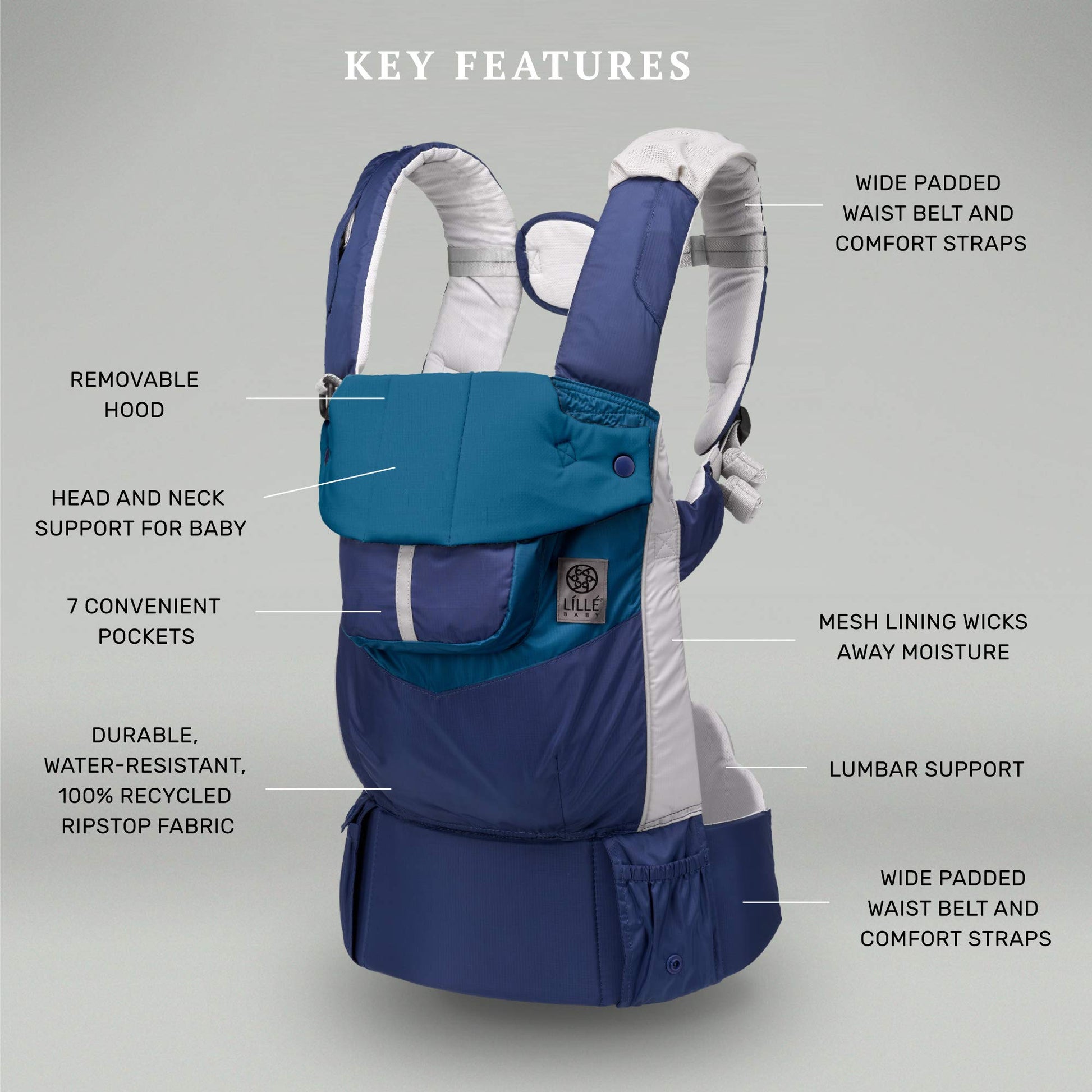 Portabebés Ergonómico LILLEbaby Pursuit Sport Water Ligero con Soporte Lumbar Seis Posiciones