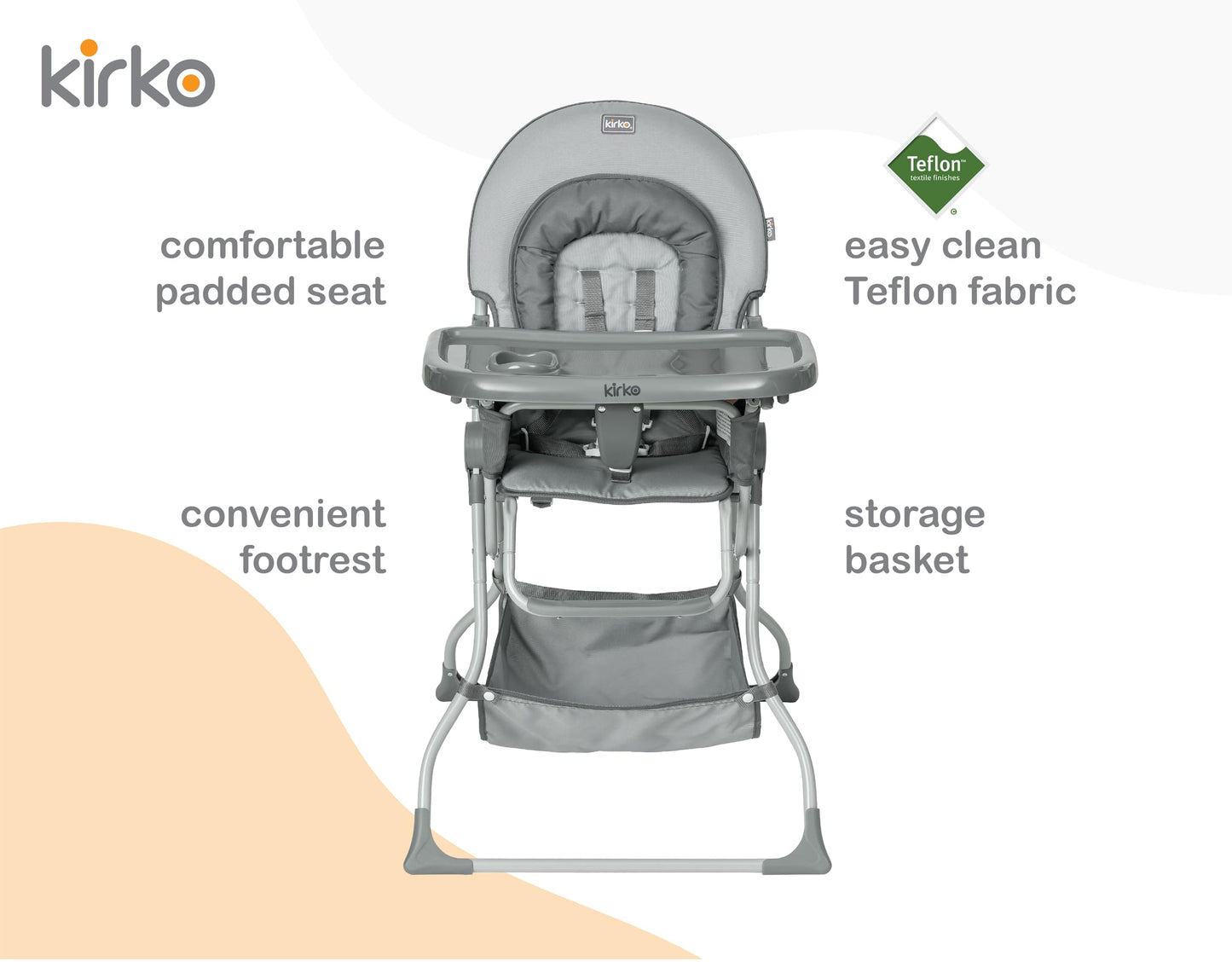 Kirko Silla Alta Bebé EasyGo High Chair, Ligera Y Compacta (Gris)
