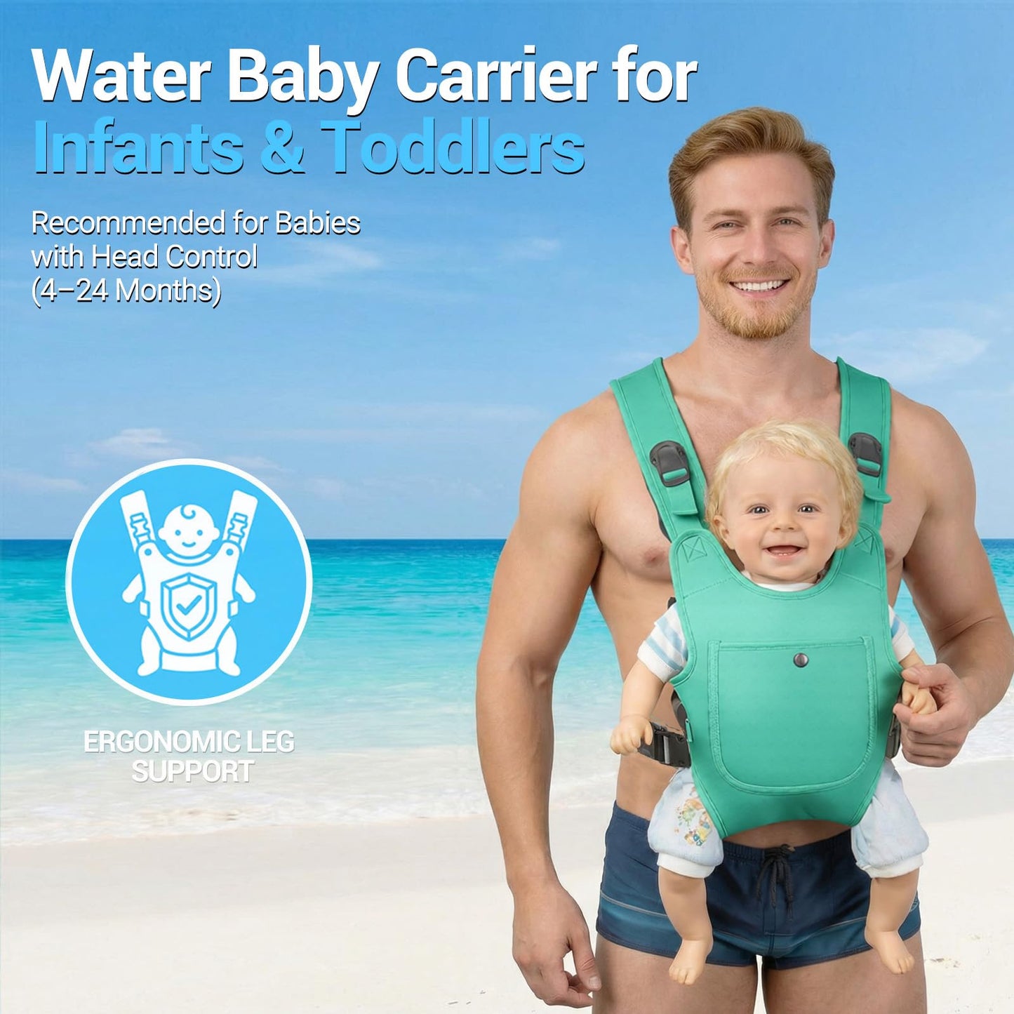 Portabebés de neopreno para bebés recién nacidos a niños, ergonómico e impermeable para el pecho con correas ajustables, transpirable y ligero, equipo de uso para verano, piscina, natación y playa