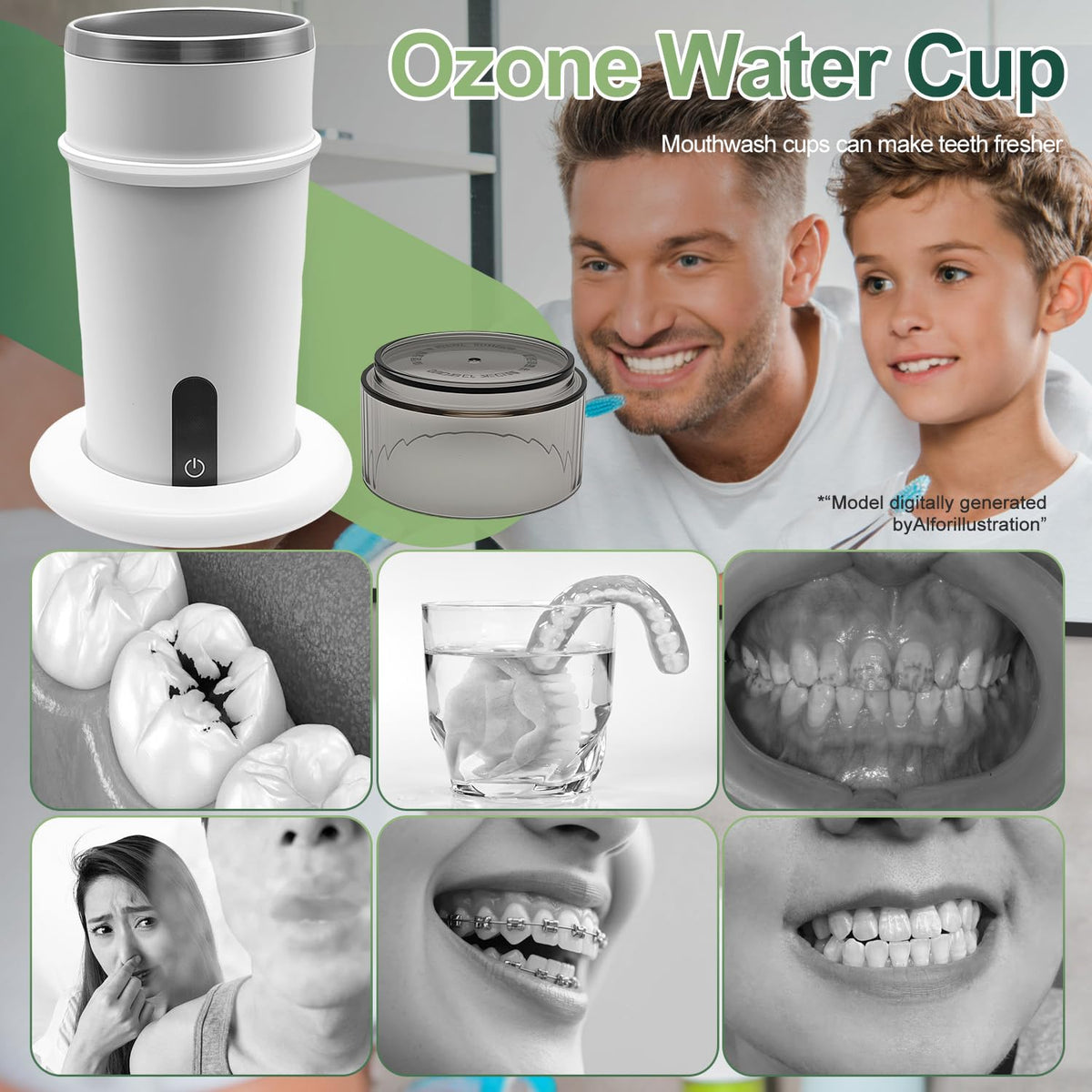 Vaso Generador de Agua con Ozono MHTGYLMY Blanco Multiusos Recargable para Cuidado Bucal y Limpieza de Frutas