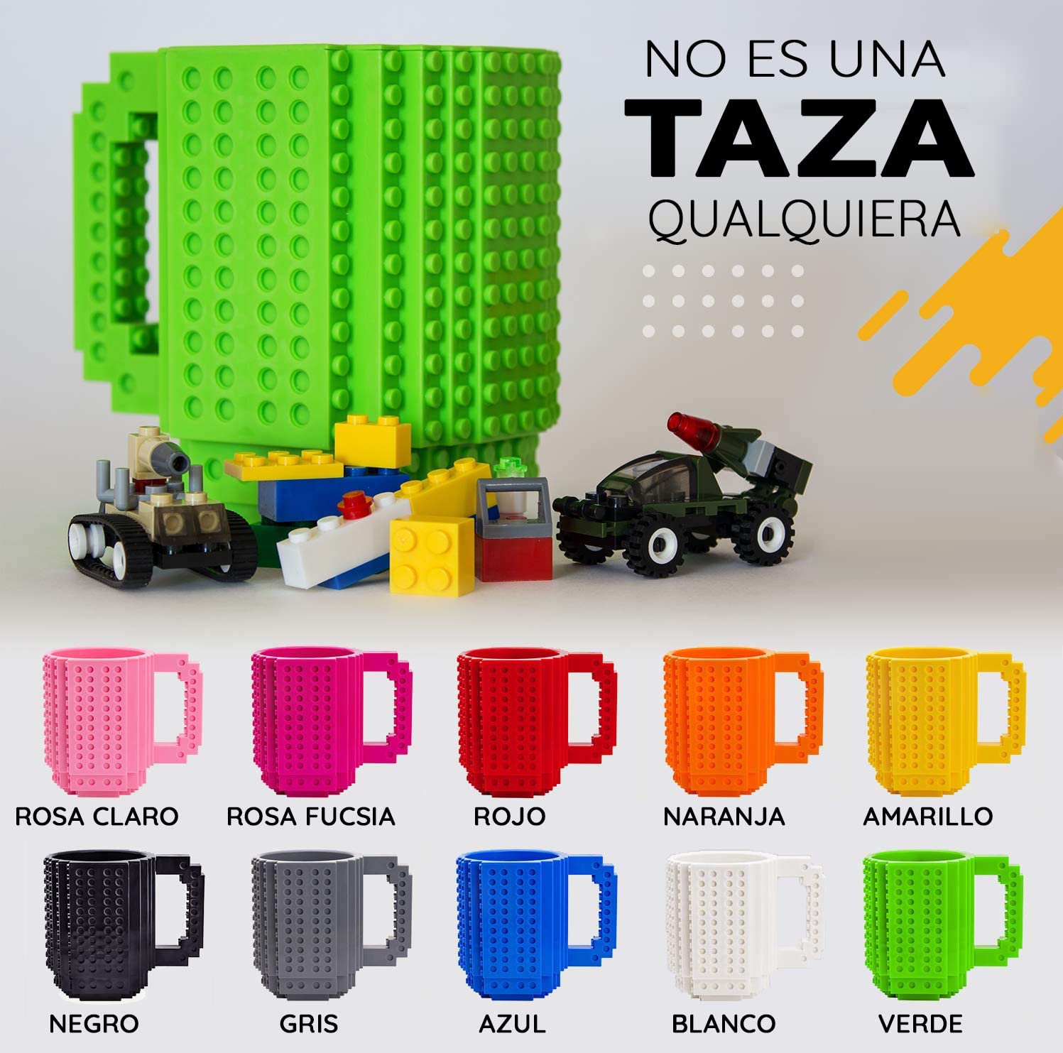 John & John Taza armable de diseño Divertido para Ladrillos, Incluye un muñeco y 2 Sets de Bloques de construcción para Jugar (10 Colores) - Verde