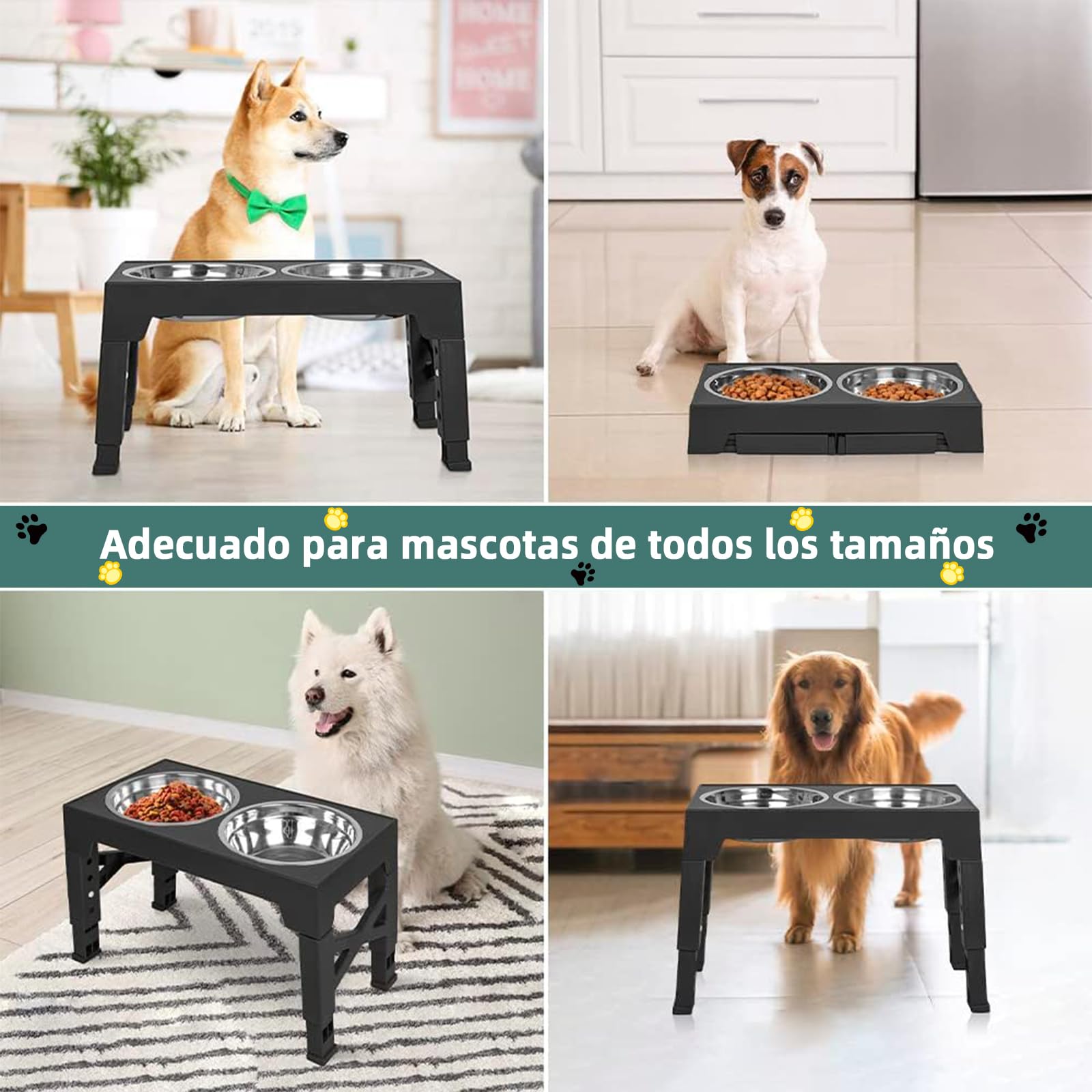 Cuencos Elevados EKEJLI Negro Ajustables para Perros y Gatos de Tamaño Mediano y Grande