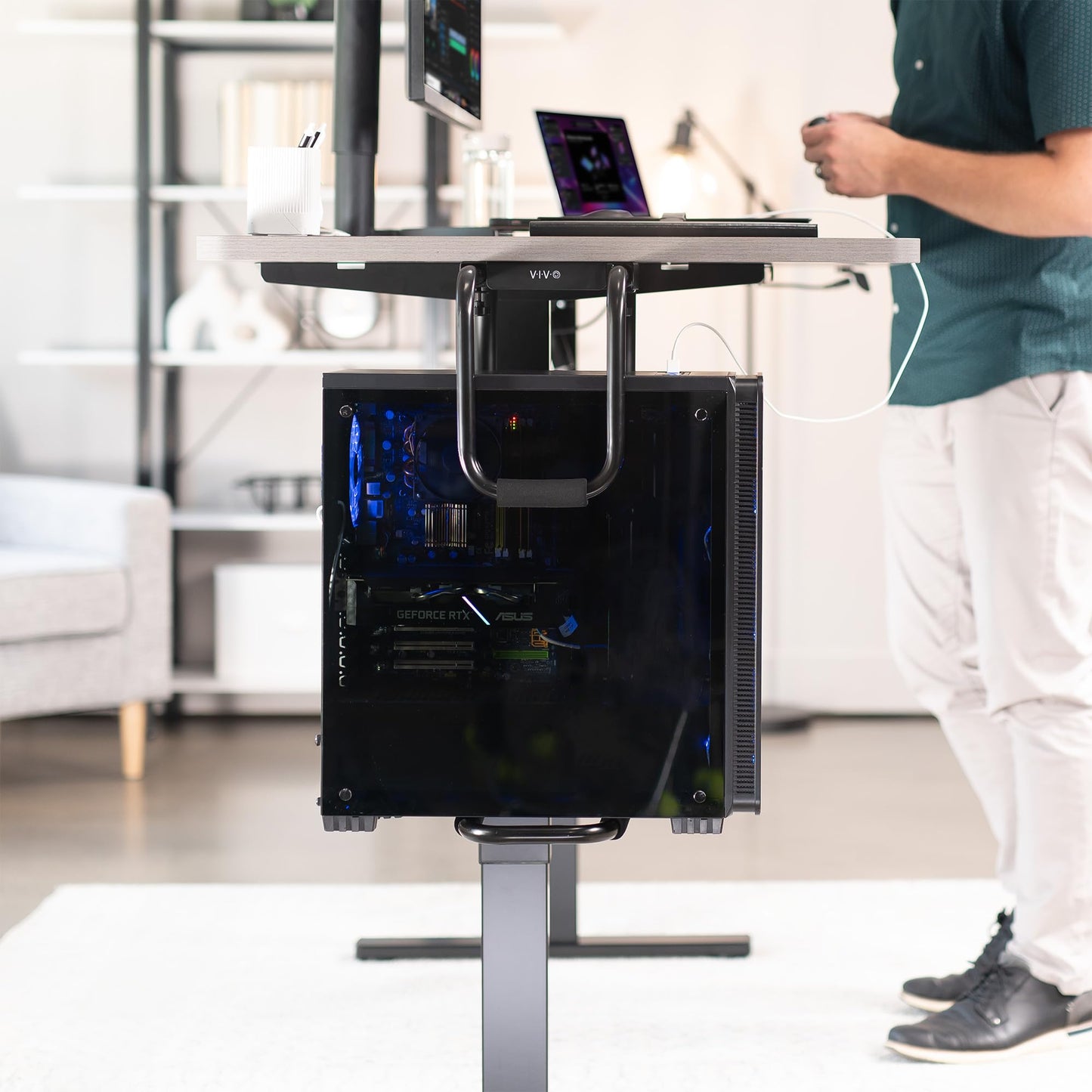 Soporte Ajustable para PC Vivo Negro con Bloqueo Seguro
