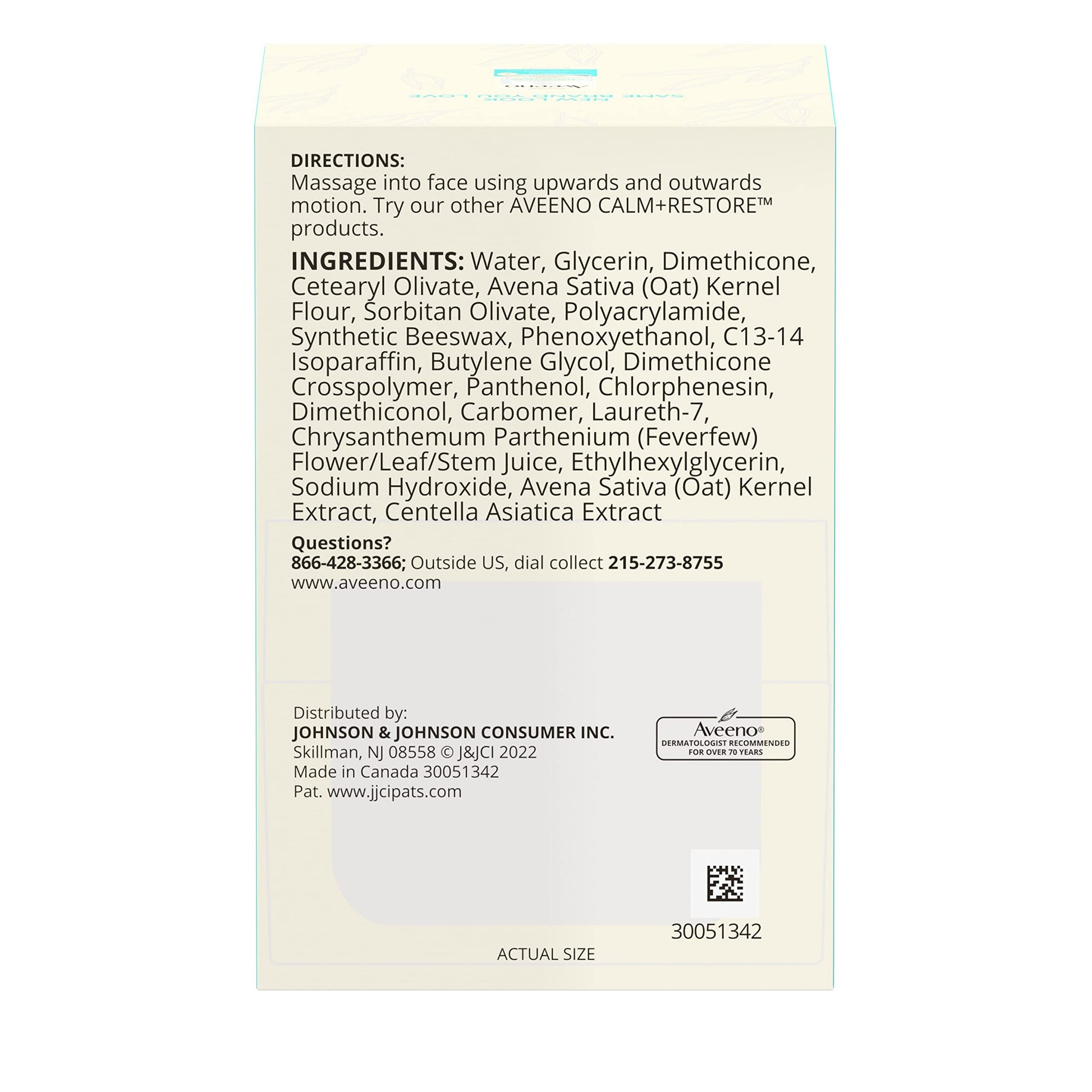 Aveeno Calm + Restore - Hidratante facial de gel de avena para pieles sensibles, crema de gel ligera hidratante facial con avena prebiótica y fiebre, hipoalergénico, sin fragancia y parabenos, 1.7 onzas