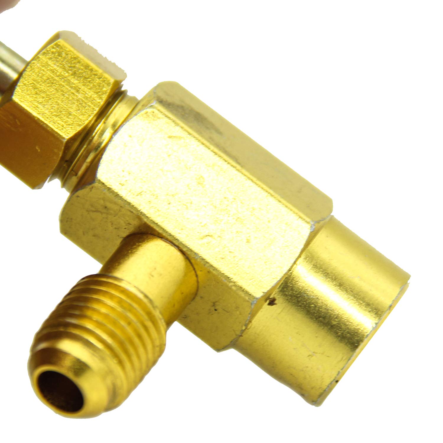 R134a Tap, R134A llave de latas autosellable, con rosca de mano derecha, R134A herramienta de válvula abridor de botellas 1/2" Acme hembra R-H, conector macho SAE de 1/4", para R134A, con manguera y manómetros