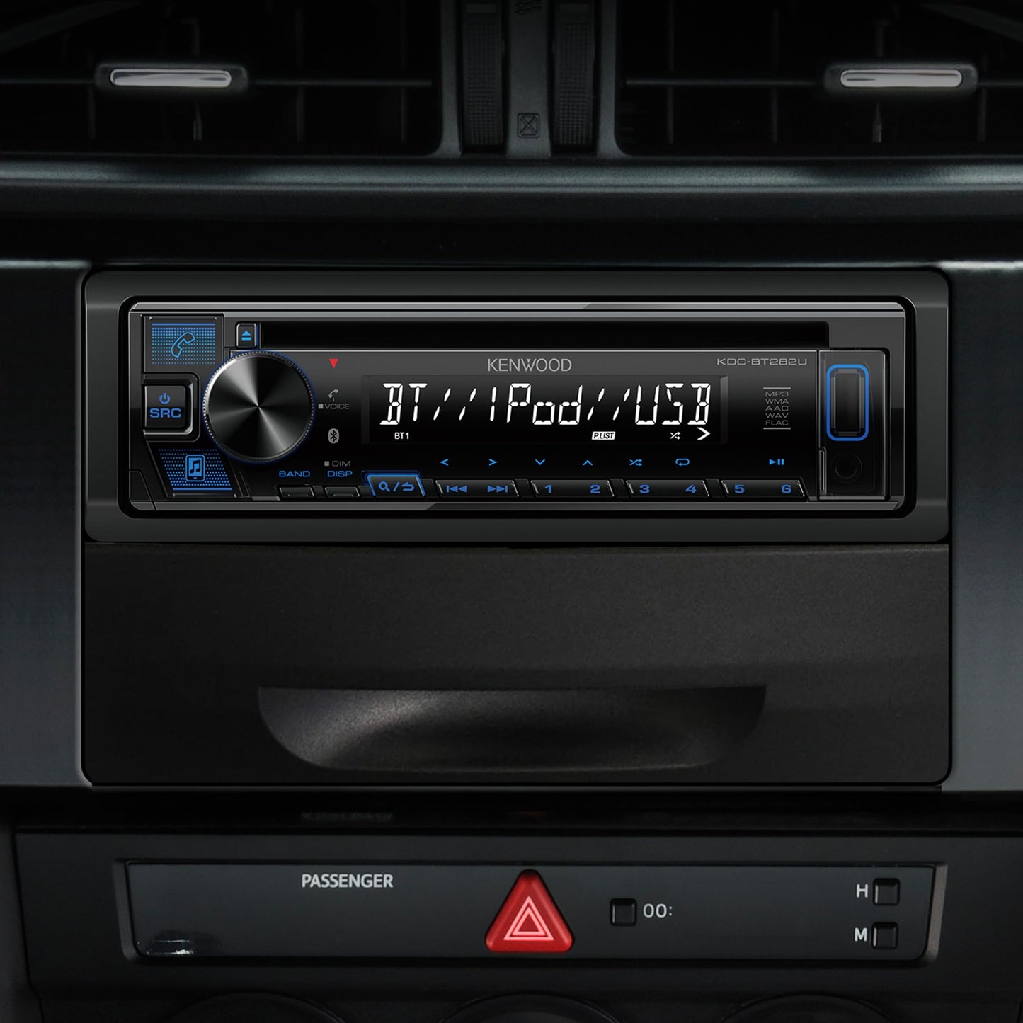 KENWOOD KDC-BT282U - Estéreo de coche - Din, Bluetooth, USB, FLAC, Auxiliar, AM/FM, LCD 13 dígitos, Iluminación azul