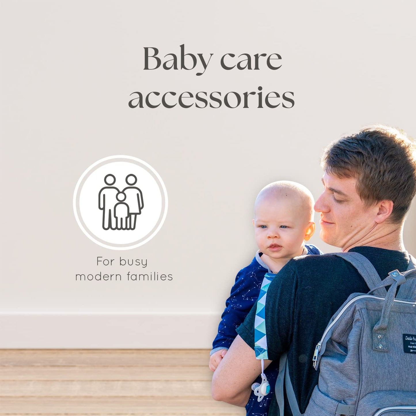 Dodo Babies - Juego de mochila para pañales – bolsillos aislados e impermeables – más dos clips para chupete, funda Binky y correas para carriola (azul/gris)