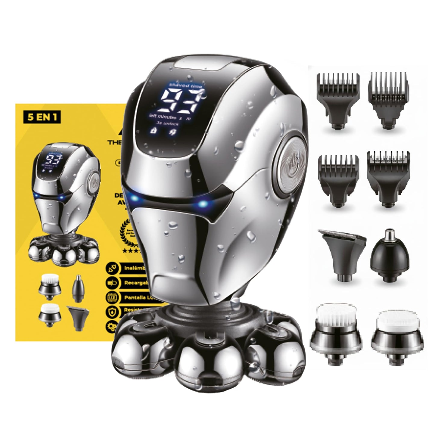 THE ICON LAB | Kit de Afeitado Inhalámbrico 5 en 1 con Pantalla LCD | Motor 9200 RPM | Rasuradoras para Hombre Resistente al Agua | Apto para Cabello, Cara y Cuerpo | Carga USB | Accesorios Hombre