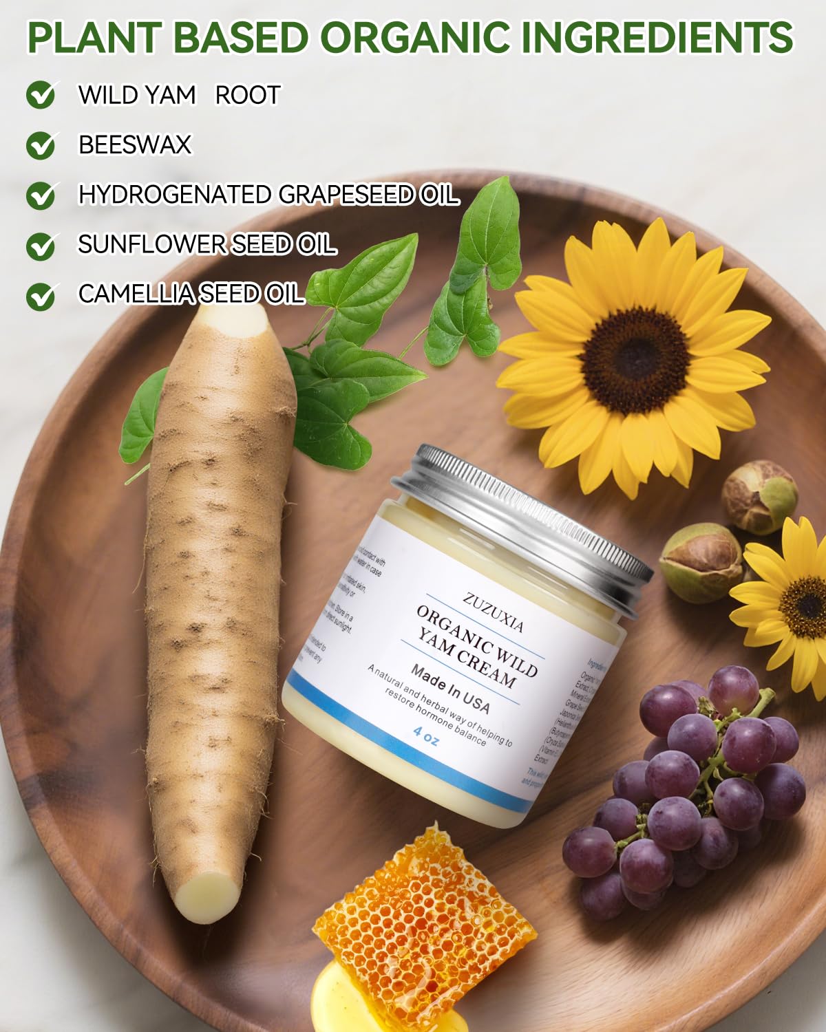 Crema orgánica de ñame silvestre para mujer de 4 onzas