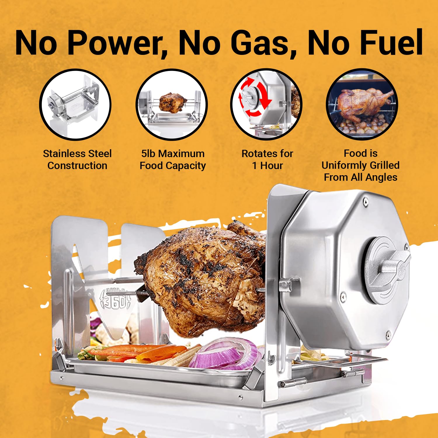 Kit de Asador Inalámbrico ROTO-Q 360 Acero Inoxidable para Parrillas y Hornos