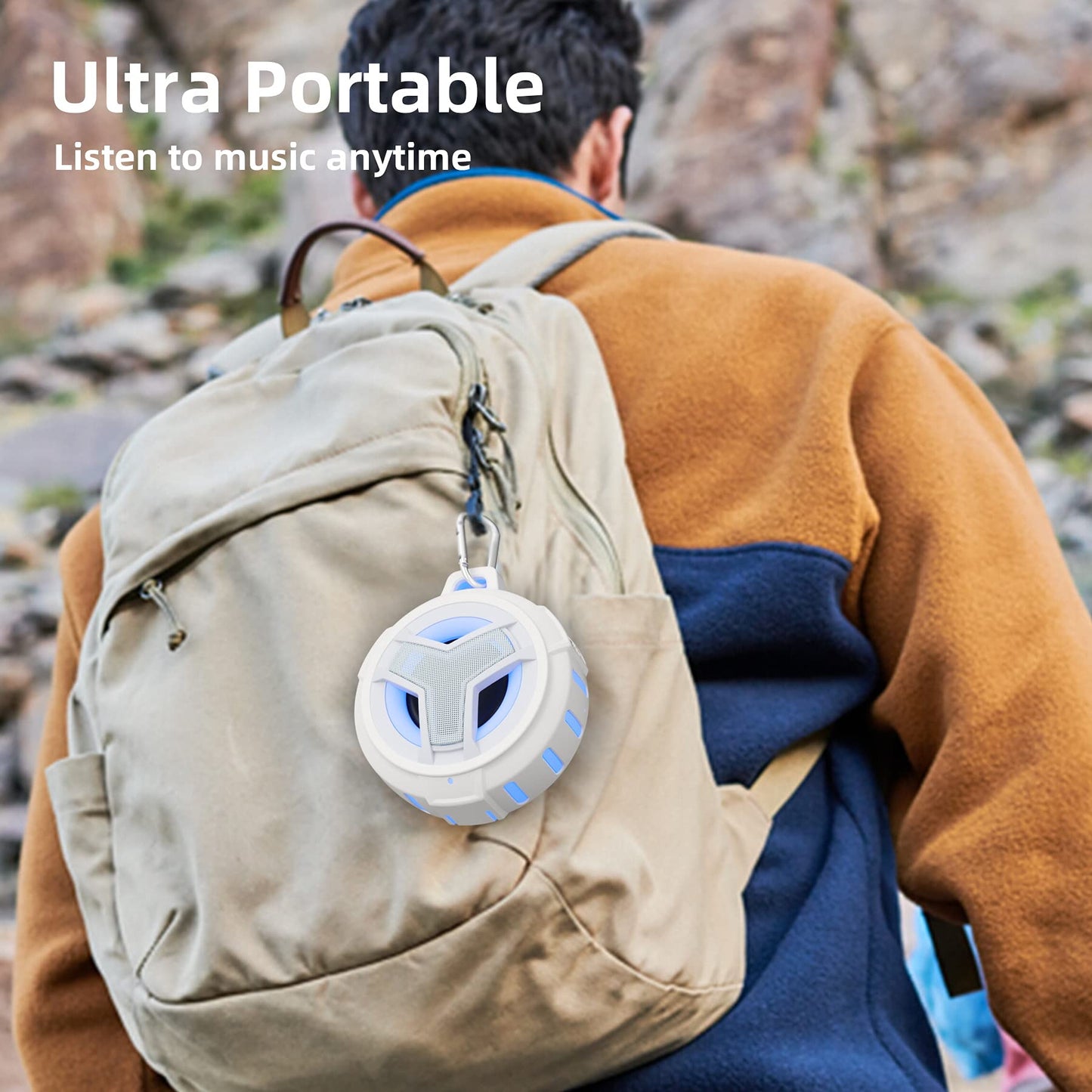 EBODA - Altavoz de ducha Bluetooth IPX7 impermeable, mini altavoces portátiles, estéreo inalámbrico verdadero Bluetooth 5.0 con sonido claro, flotante, 2000 mAh con luz LED para el hogar, playa, ducha