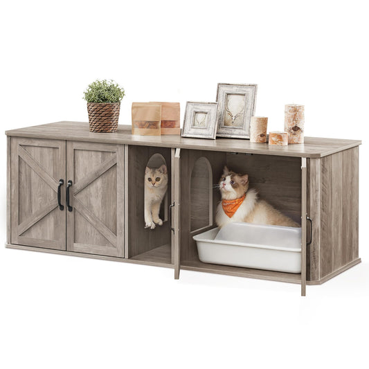Feandrea Mueble Arenero para Gatos, Caja de Arena para 2 Gatos, Mesa Auxiliar, 145.6 x 48.5 x 50 cm, Greige Mélange MPCL010G01