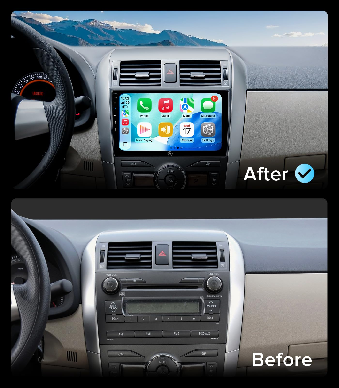 Radio Toyota Corolla 2008-2013 | visualización táctil QLED estéreo| CarPlay Android Auto inalámbrico | Plug and Play | Control del volante | 5G Wi-Fi| Bluetooth 5.0 | Navegación GPS