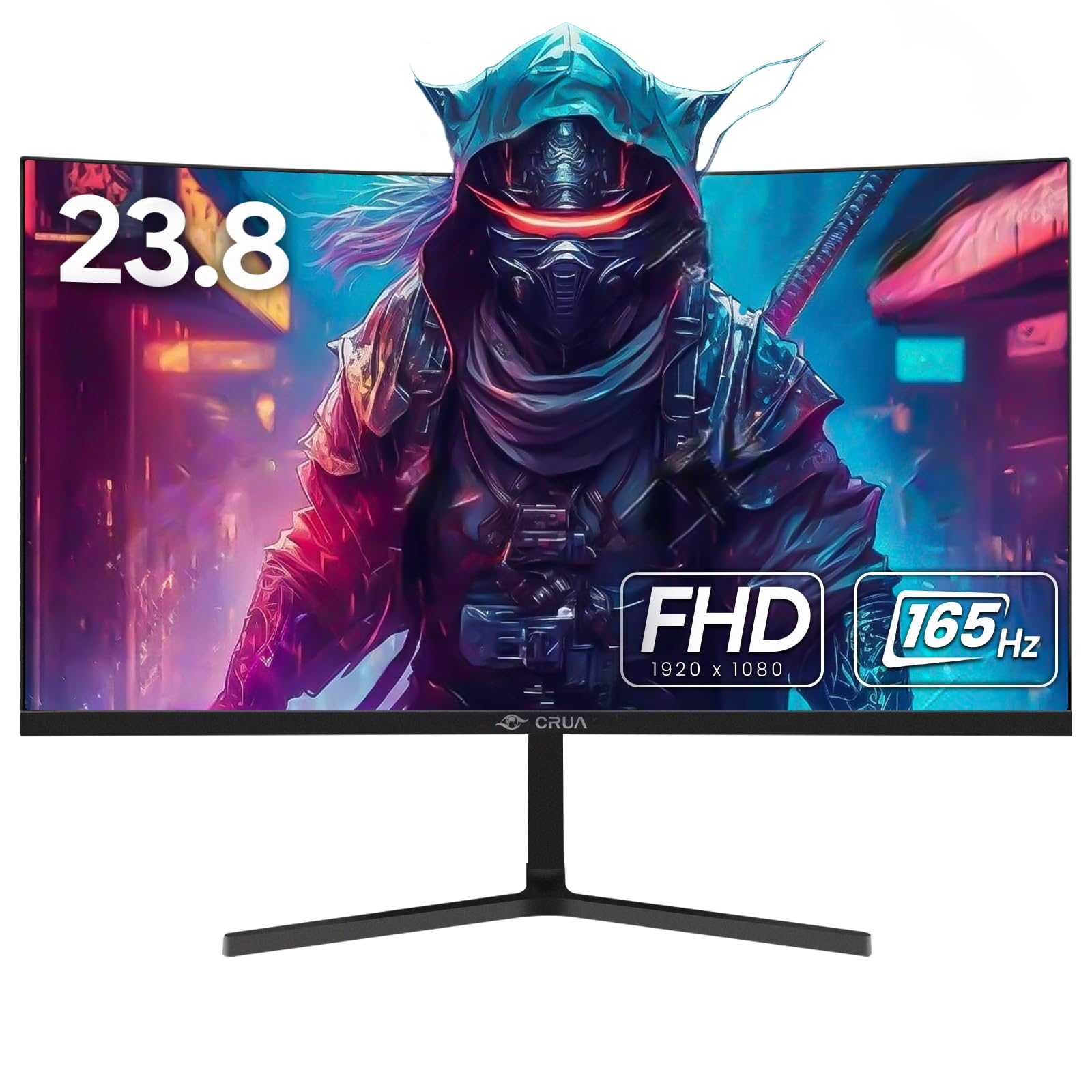 CRUA Monitor de juego curvado de 24 pulgadas, 144 hz/165 hz FHD 1080P Monitor de computadora sin marco, monitores de PC compatibles con AMD Freesync, 99% sRGB, DP, HDMI, compatible con instalaciones