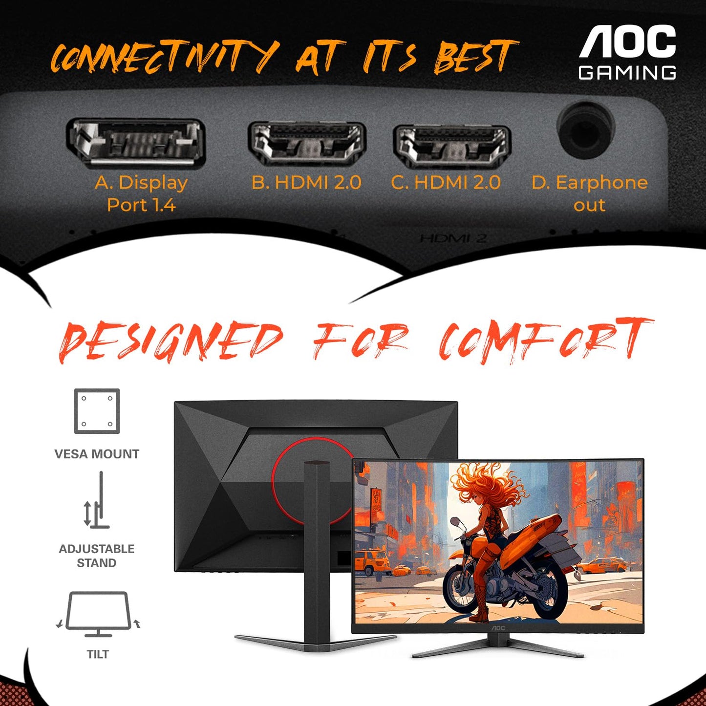 AOC C27G4ZH Monitor de Juegos Curvado sin Marco ultrarápido de 27 Pulgadas, FHD 1080p, 0.3 ms 280Hz, HDMI/DP, Altura Ajustable, 3 años de garantía de píxeles Muertos Cero, Negro, Compatible con