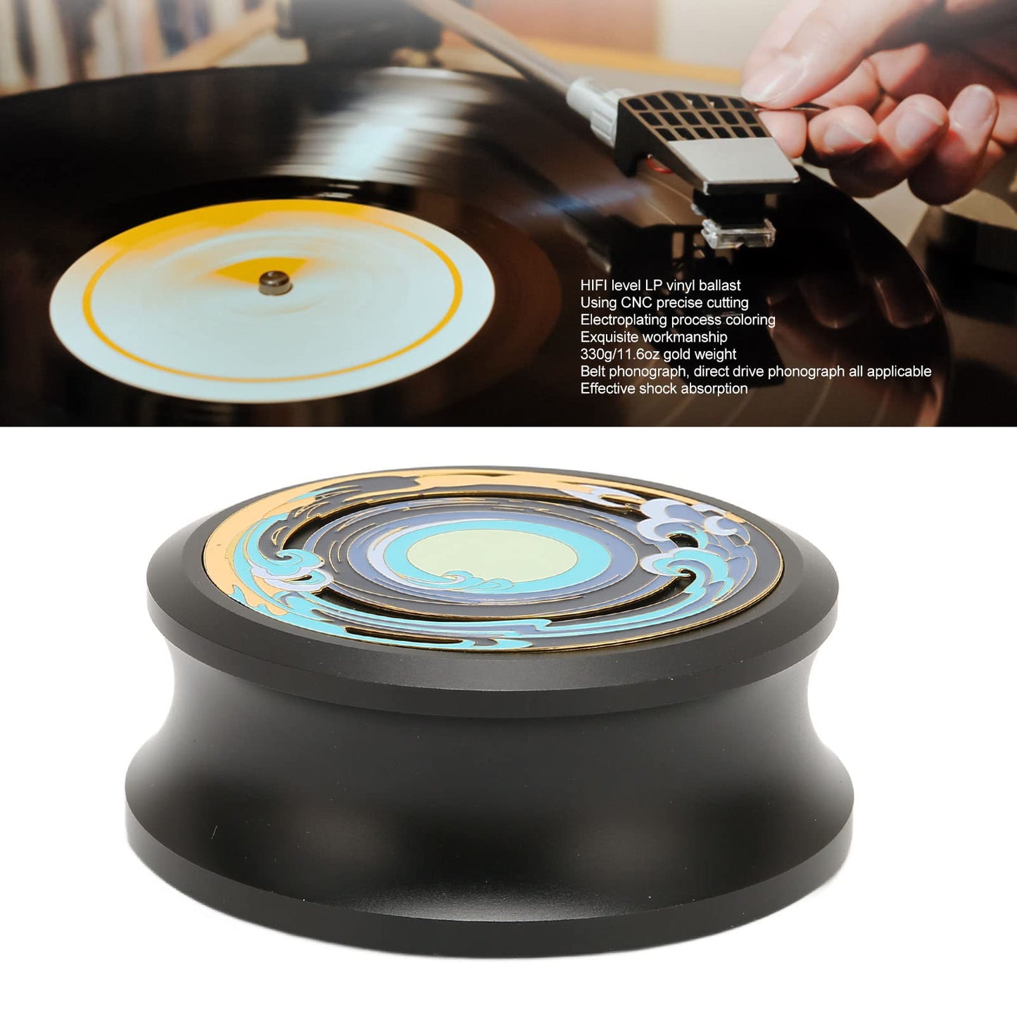 Estabilizador de Disco LP con Almohadilla Inferior de Silicona HiFi Negro