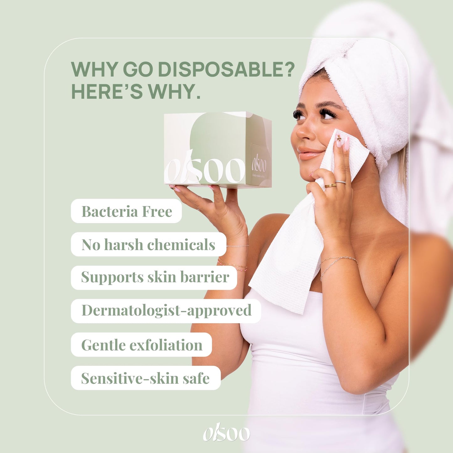 OLSOO Toallas Faciales Clean Face Towels XL® – 100% viscosa, con certificación OEKO-TEX, toallas desechables ultrasuaves, superabsorbentes y ecológicas para todo tipo de piel (50 unidades)