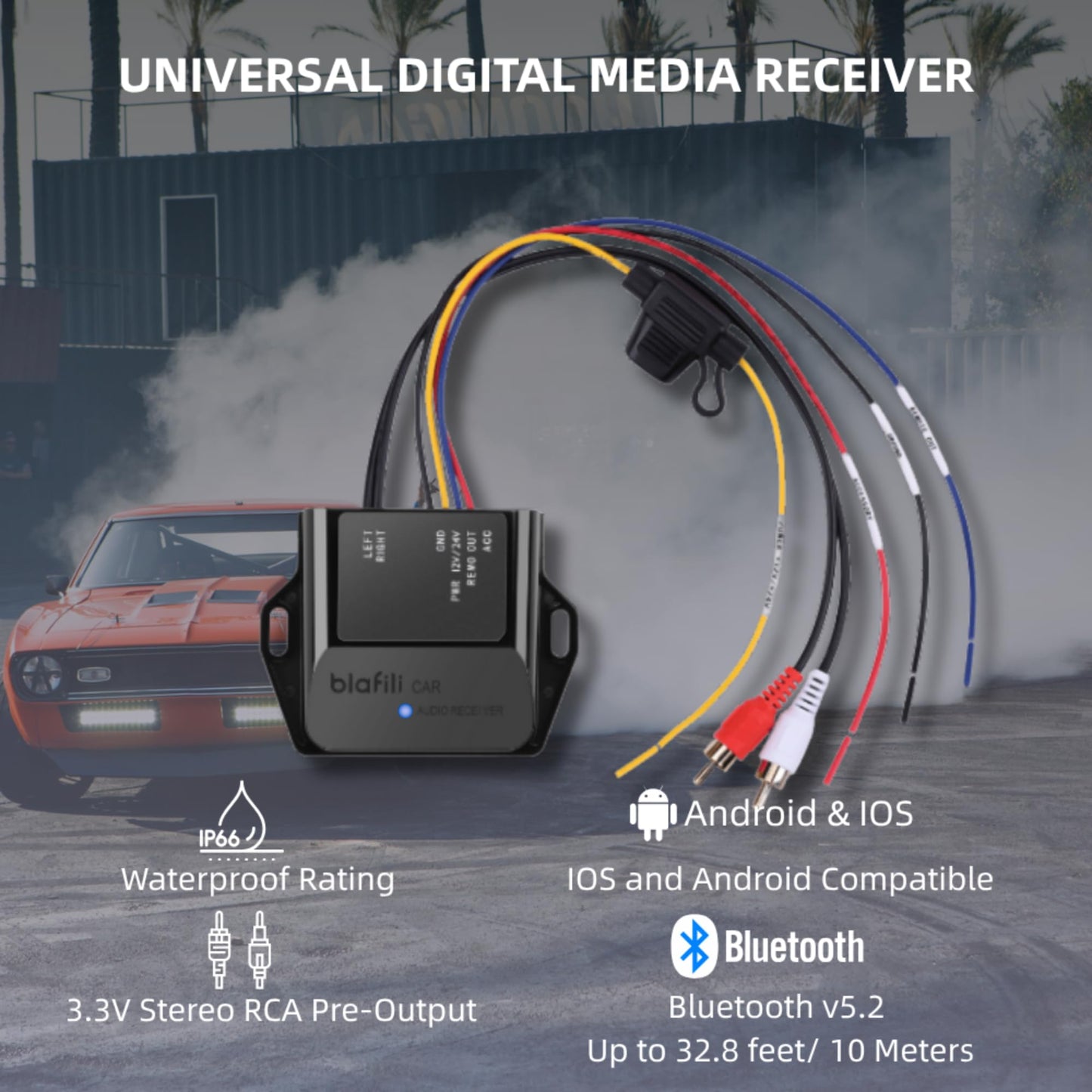 blafili - Receptor Bluetooth 5.2 para coche, aptX adaptable, aptX HD, AAC, SBC, compatible con 12 V/24 V, disparador remoto, salida RCA estéreo, adaptador inalámbrico A2DP para coche, camión, marina