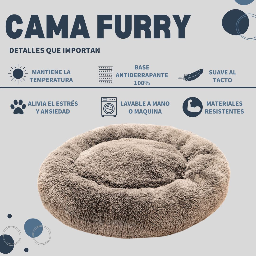Cama Antiestrés Redonda PET TO BED Mascotas Grande Marrón Claro Esponjosa y Cómoda