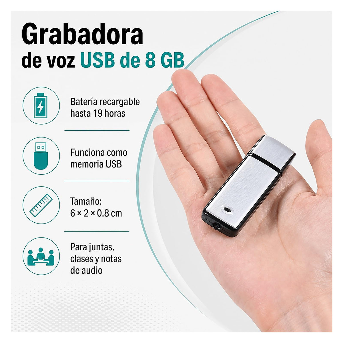 Grabadora de Voz Digital GoGo electronics Gris con Micrófono USB de 8 GB y Batería Recargable