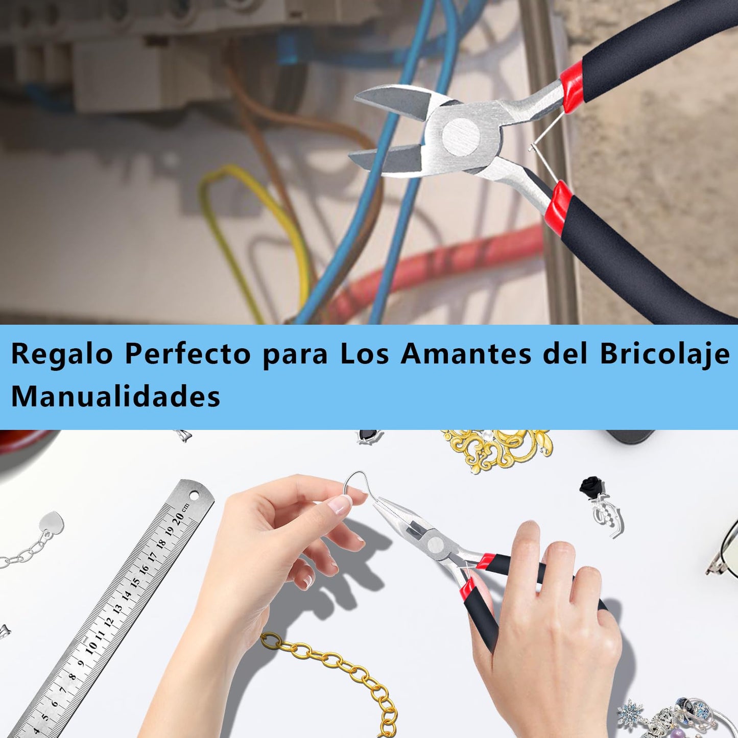 Juego de 8 Alicates para Hacer Joyas, Kit de Pinzas para Bisuteria Punta Corte Engarce Plana, Herramientas de Fabricación