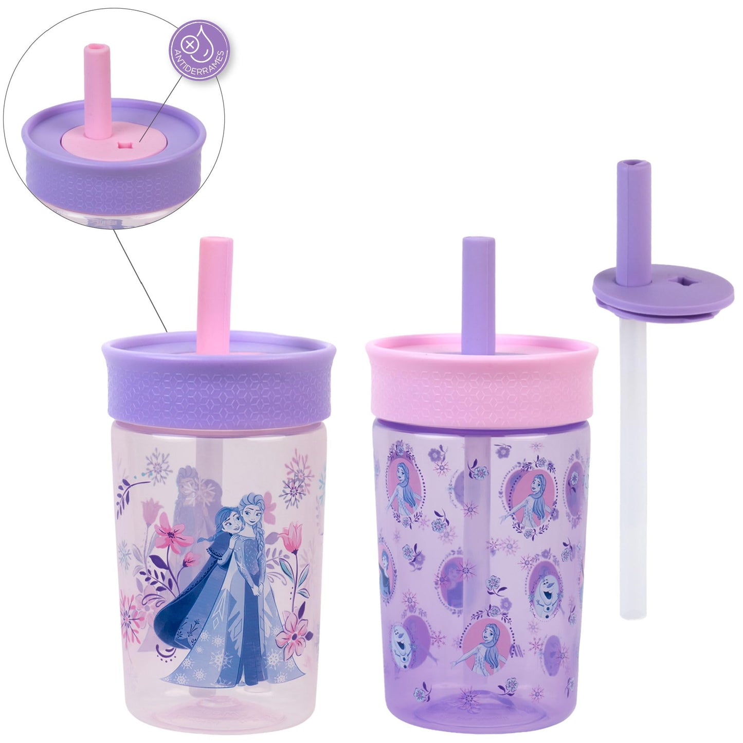 VIORA Termo Infantil Twin Tumb, Vaso Entrenador para Niños de 450 ml (2Pzs), Popote Flexible Antiderrames, Fácil de Limpiar, Ideal para Viajes, Botella de Agua para Niños, Apto para Lavaplatos