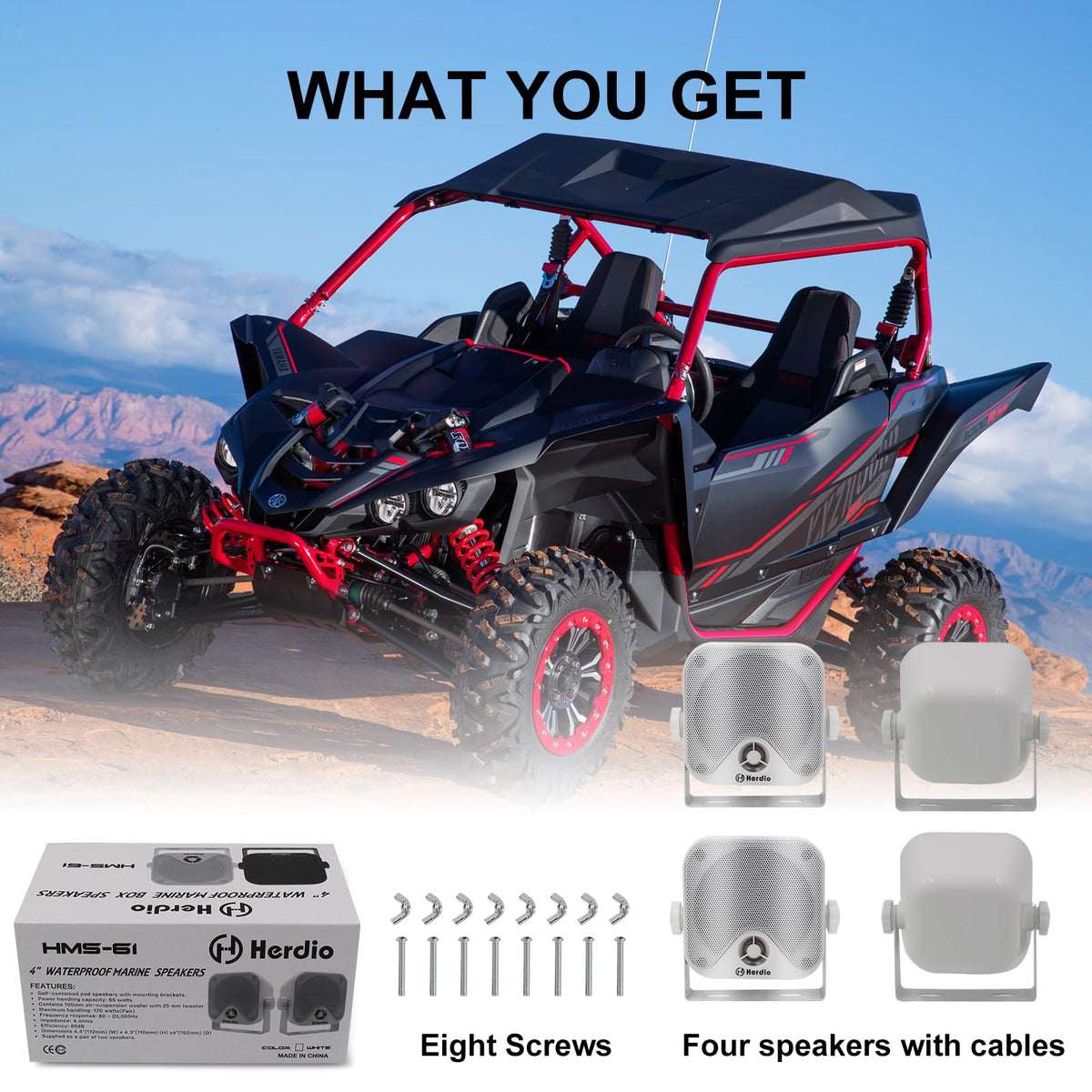 Altavoces Marinos Herdio Blanco 4 Pulgadas 240W Impermeables 2 Vías para Camión, Jeep, ATV, UTV, Carrito de Golf, Tractor