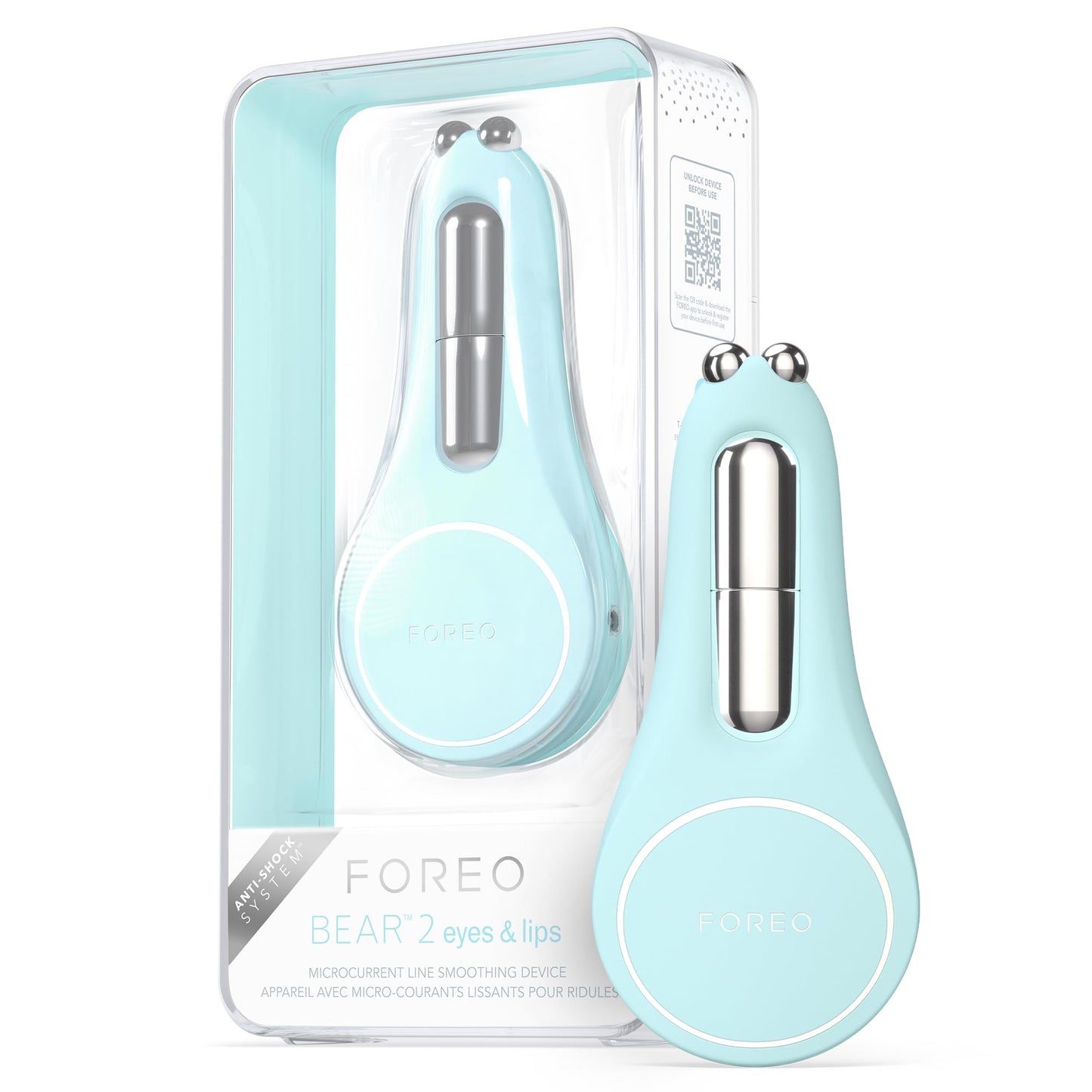 FOREO BEAR 2 Eyes & Lips - Masajeador facial reafirmante microcorrientes - Aparato radiofrecuencia facial - Masajeador ojos antiojeras - Tratamiento arrugas - Arctic Blue