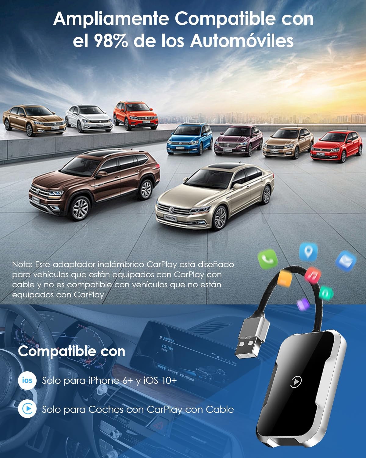 Adaptador CarPlay Inalámbrico NKMSAGE 2026 para Auto